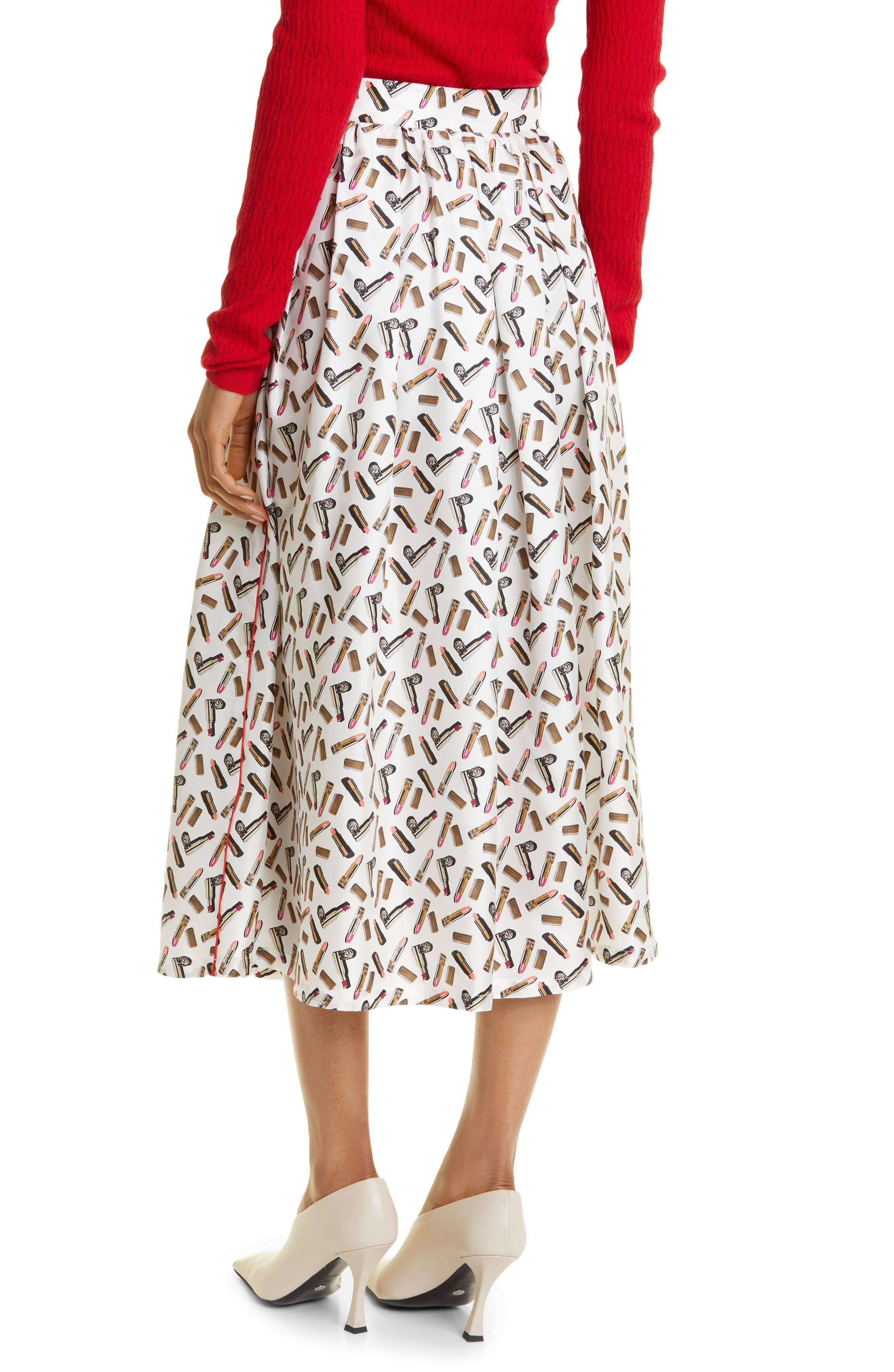 Max Mara Rotondo Lipstick Print Silk Skirt in White Black at Nordstrom, Size 4 - 3