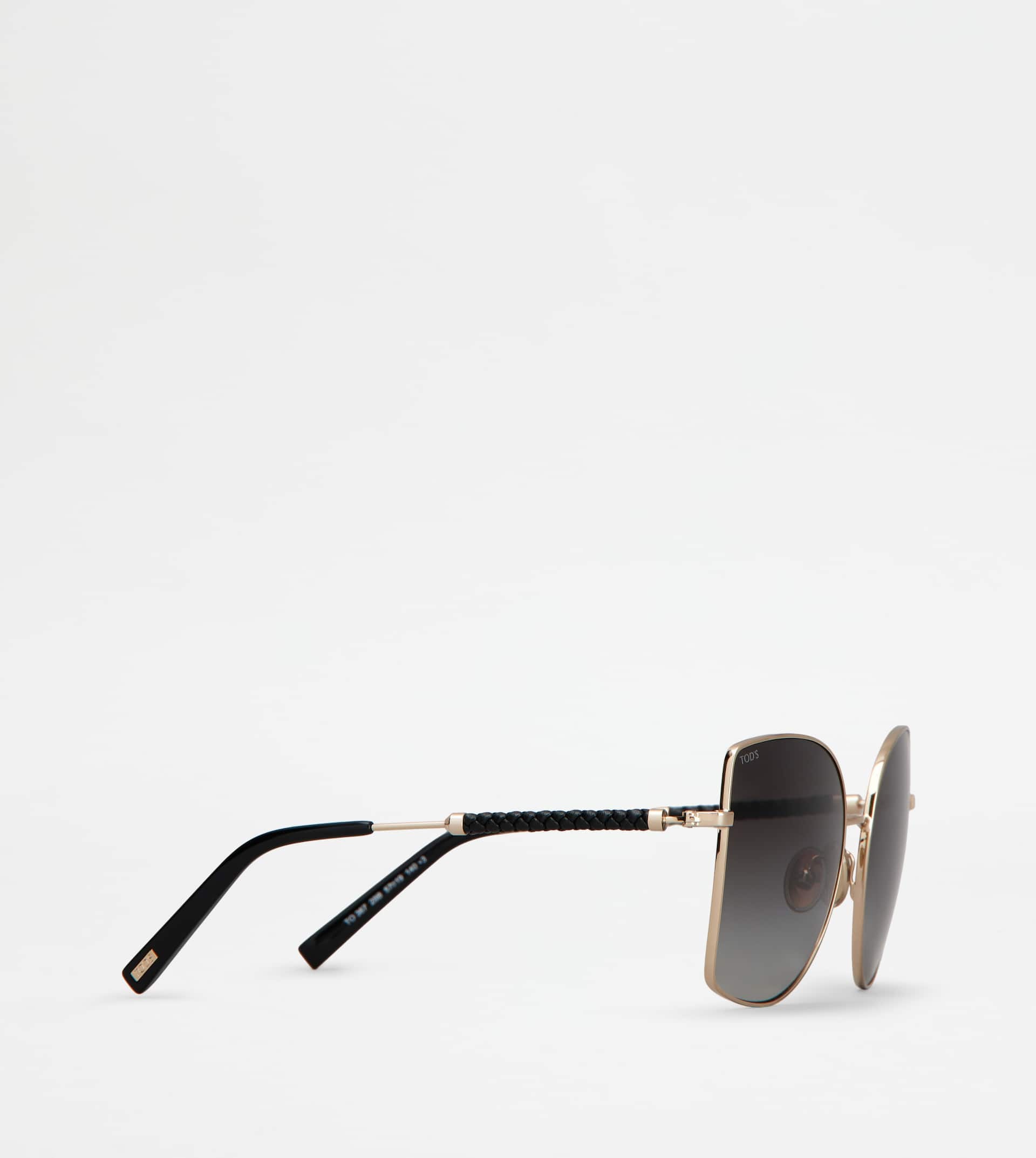 SUNGLASSES WITH TEMPLES IN LEATHER - GOLD - 3