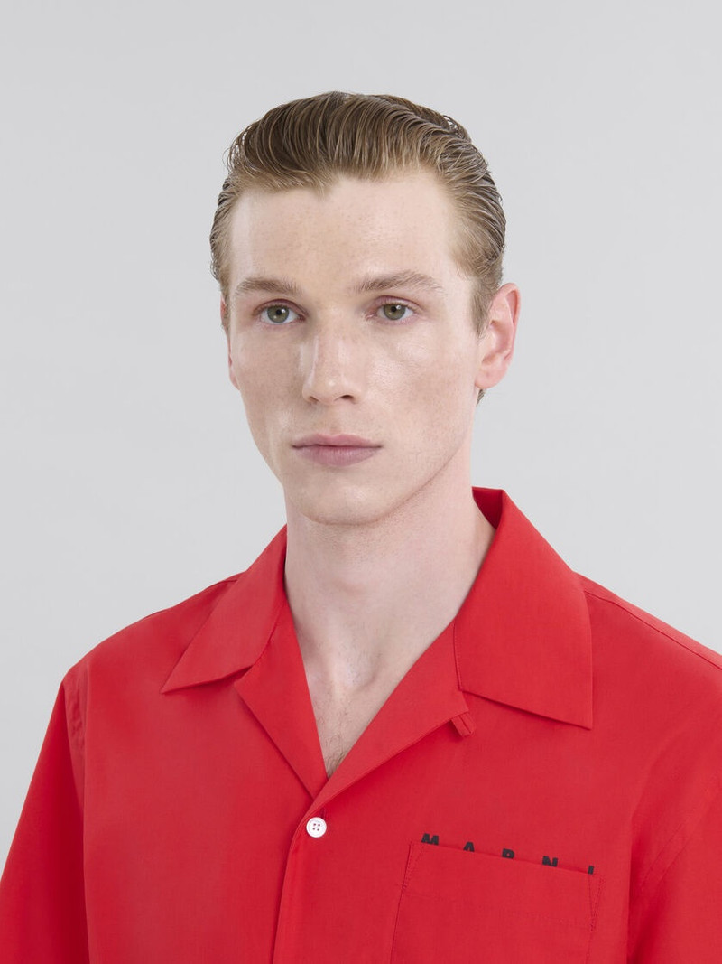 RED ORGANIC POPLIN BOWLING SHIRT WITH HIDDEN LOGO 4