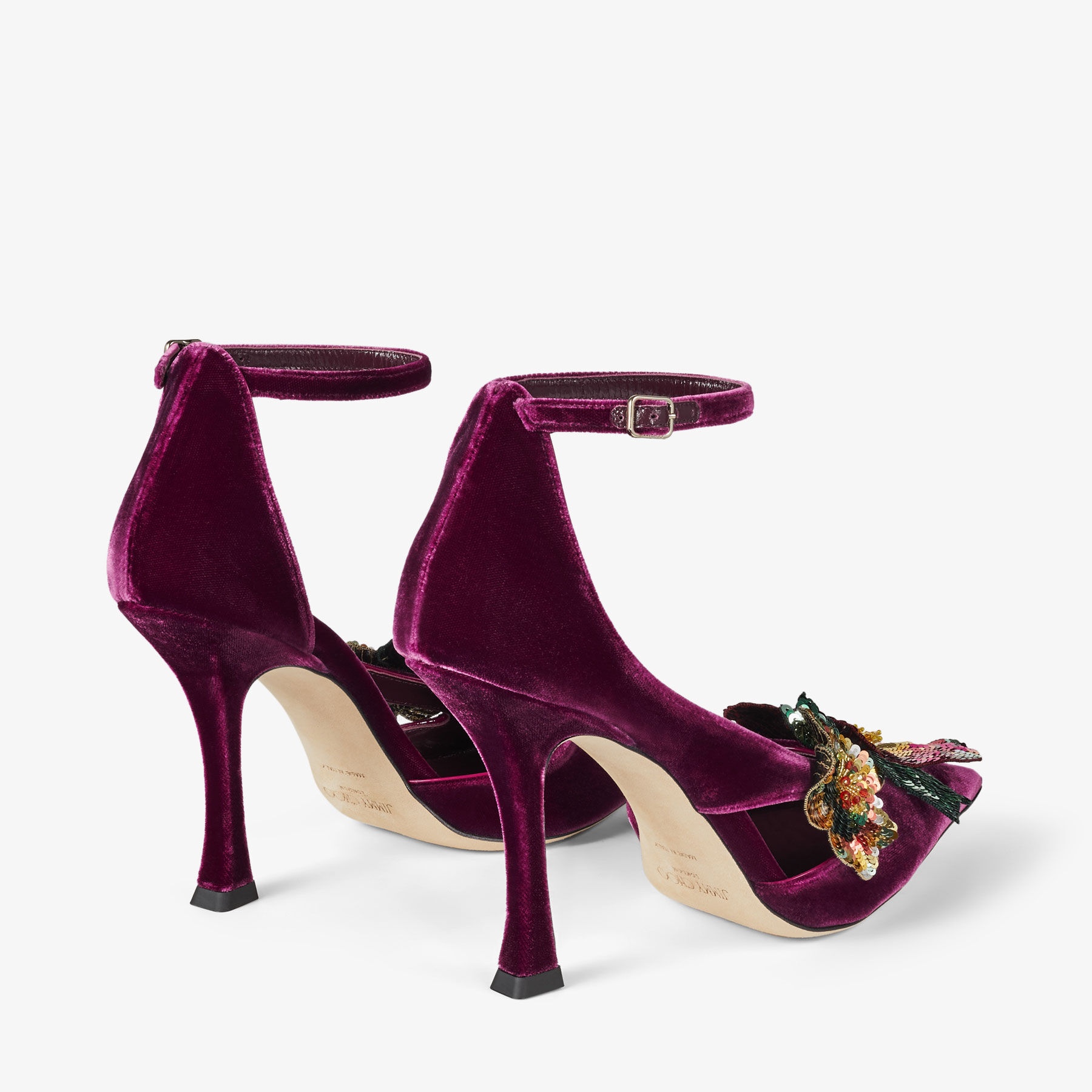 Azara 100
Boysenberry Velvet Pumps with Sequin Flowers - 6