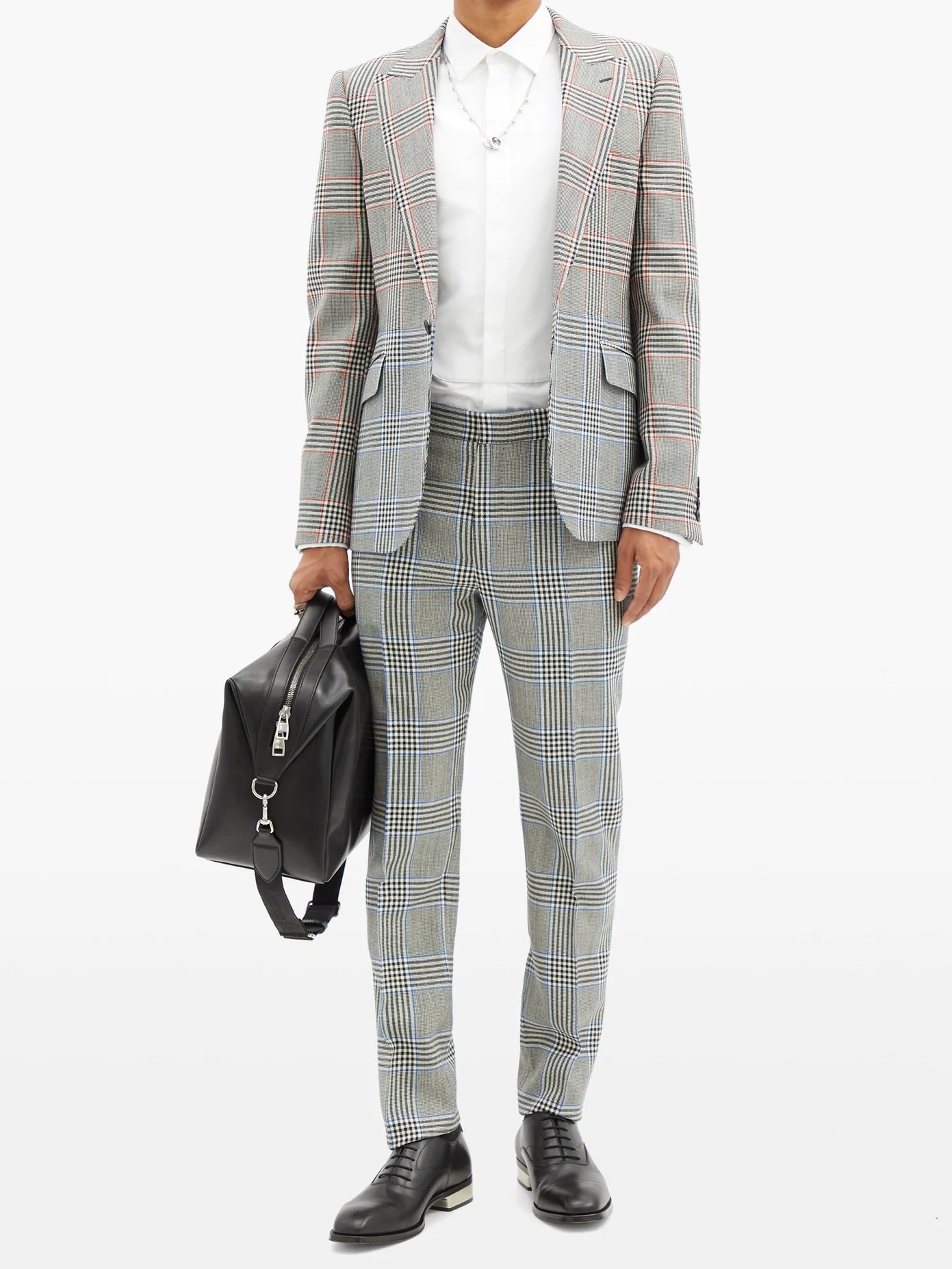 Glen-check wool-twill suit trousers - 2