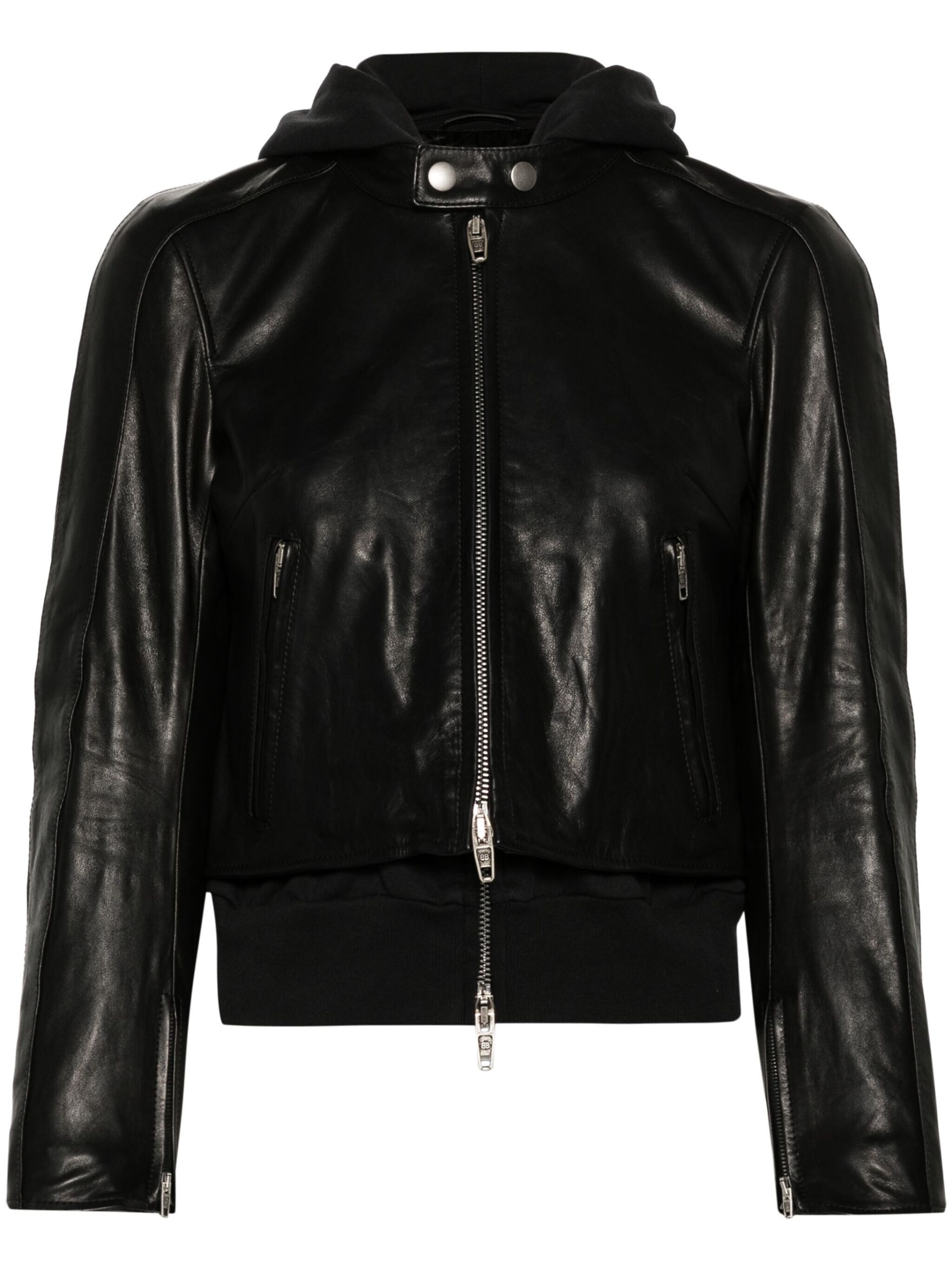 Black Layered Leather Jacket - 1