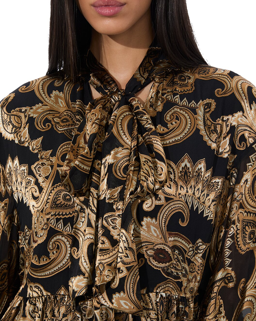 alice + olivia Opal Tie Neck Poet Sleeve Silk-Blend Tunic Dress - 3