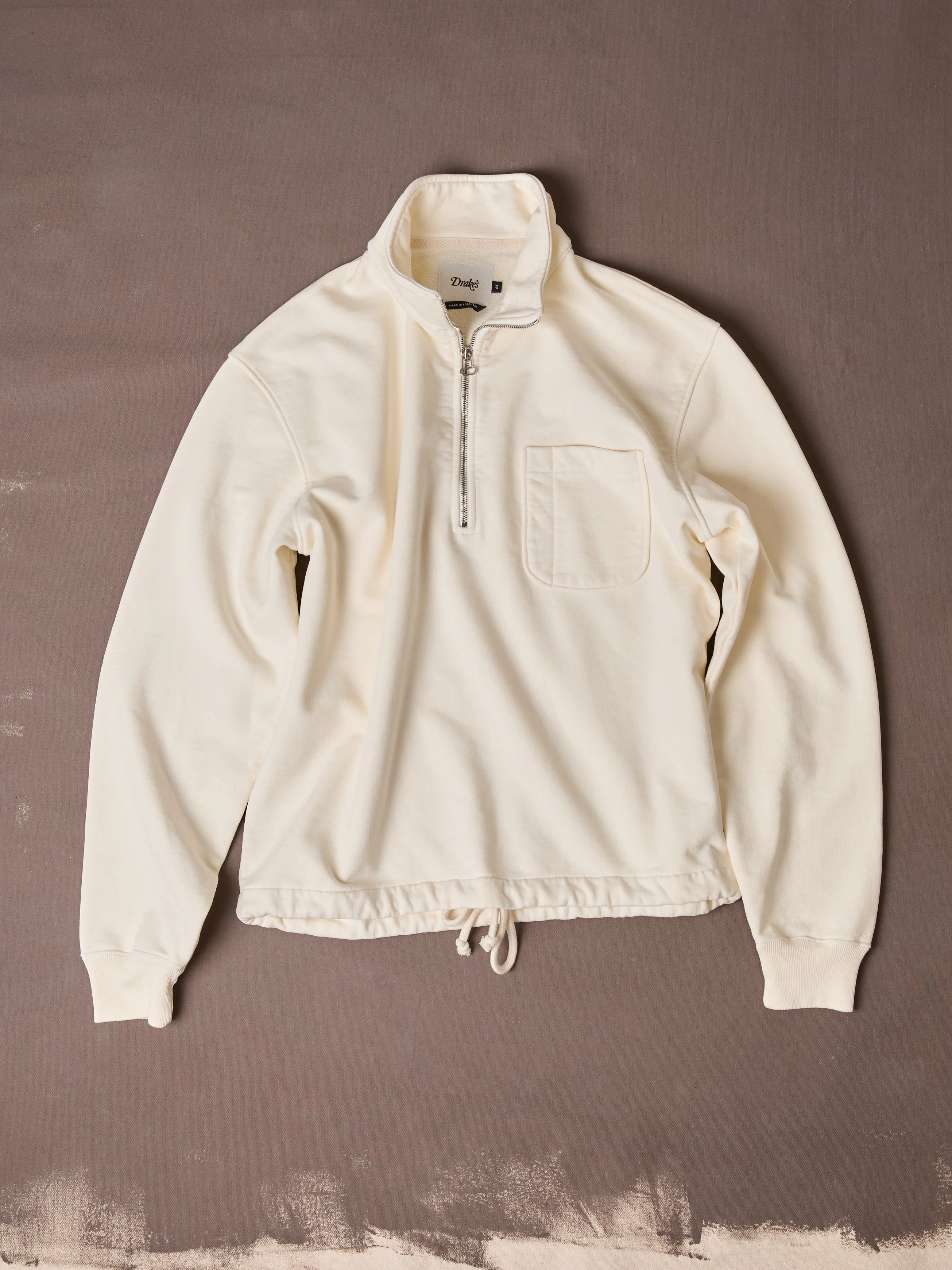 Ecru Cotton Quarter Zip Collared Drawstring Sweatshirt - 1