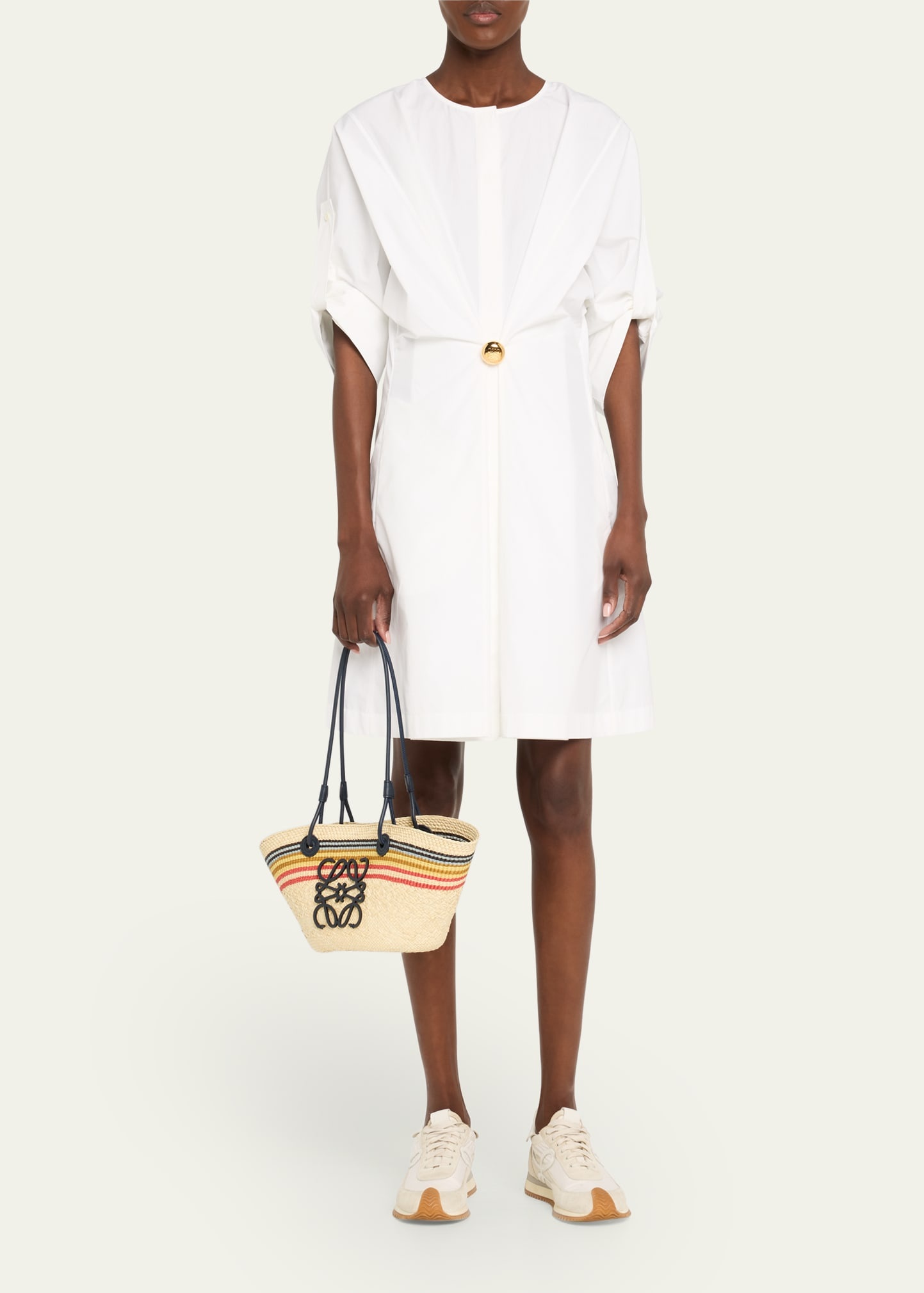 Small Anagram Striped Basket Tote Bag in Raffia - 2