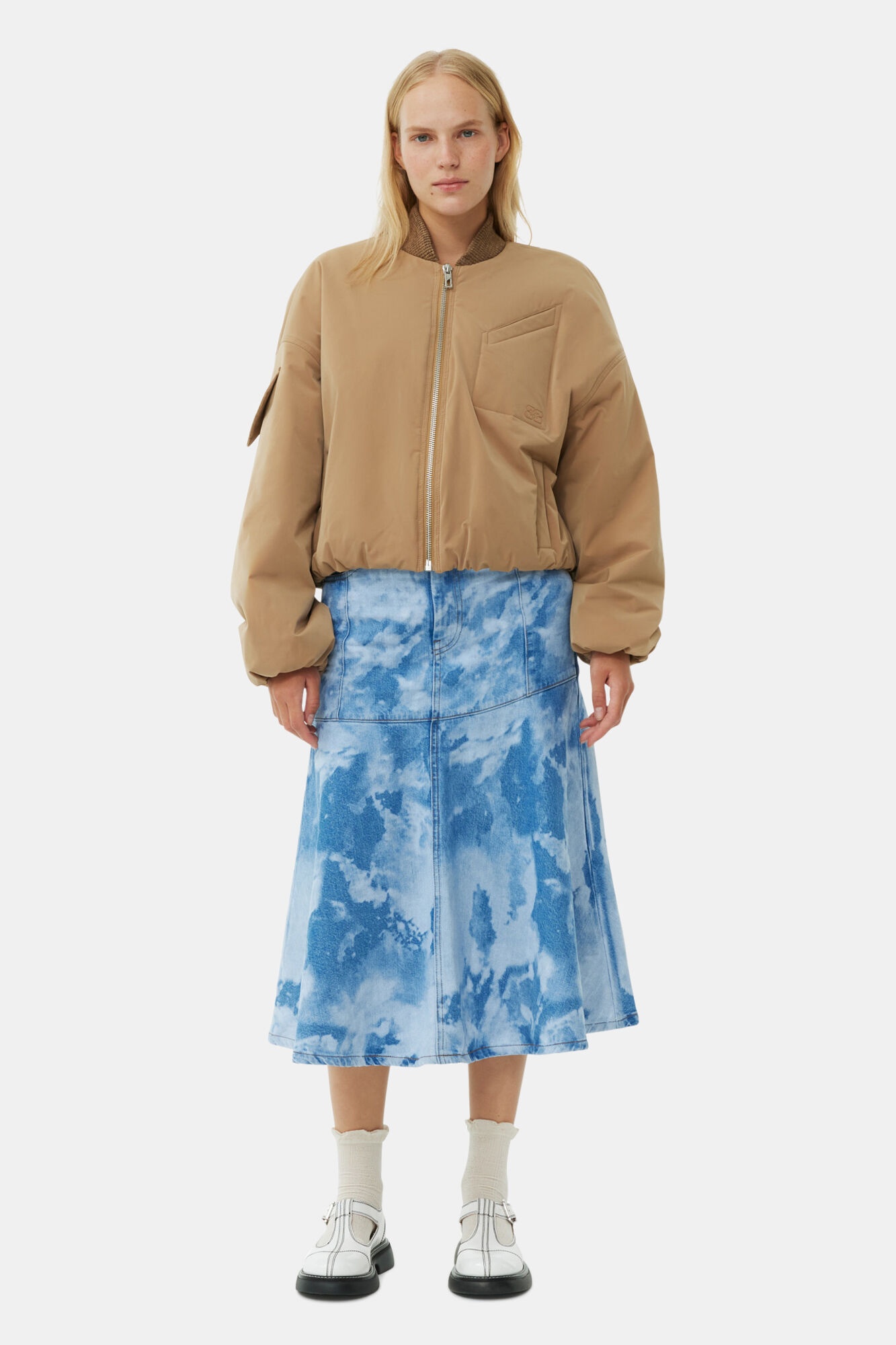BROWN LIGHT TWILL OVERSIZED SHORT BOMBER JACKET - 3