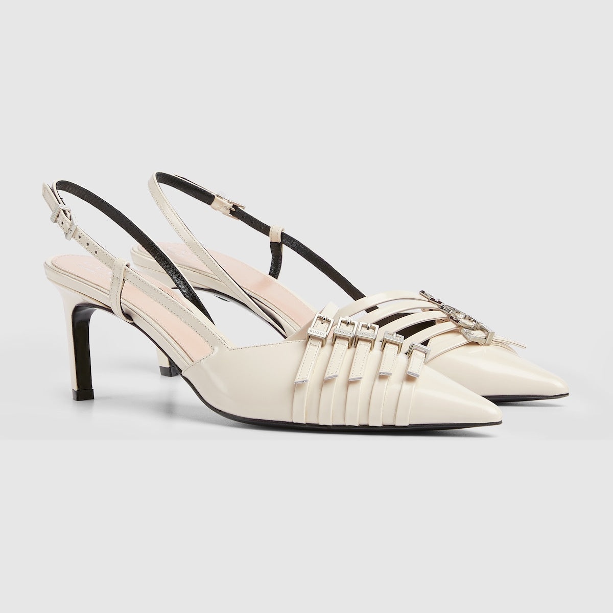 Gucci Regent Leather Buckles Slingback Pumps - 2