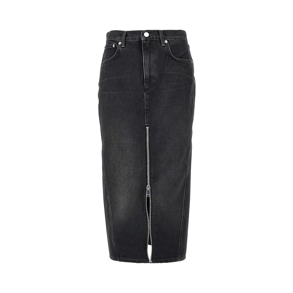 DENIM MIDI SKIRT WITH FRONT ZIP - 1