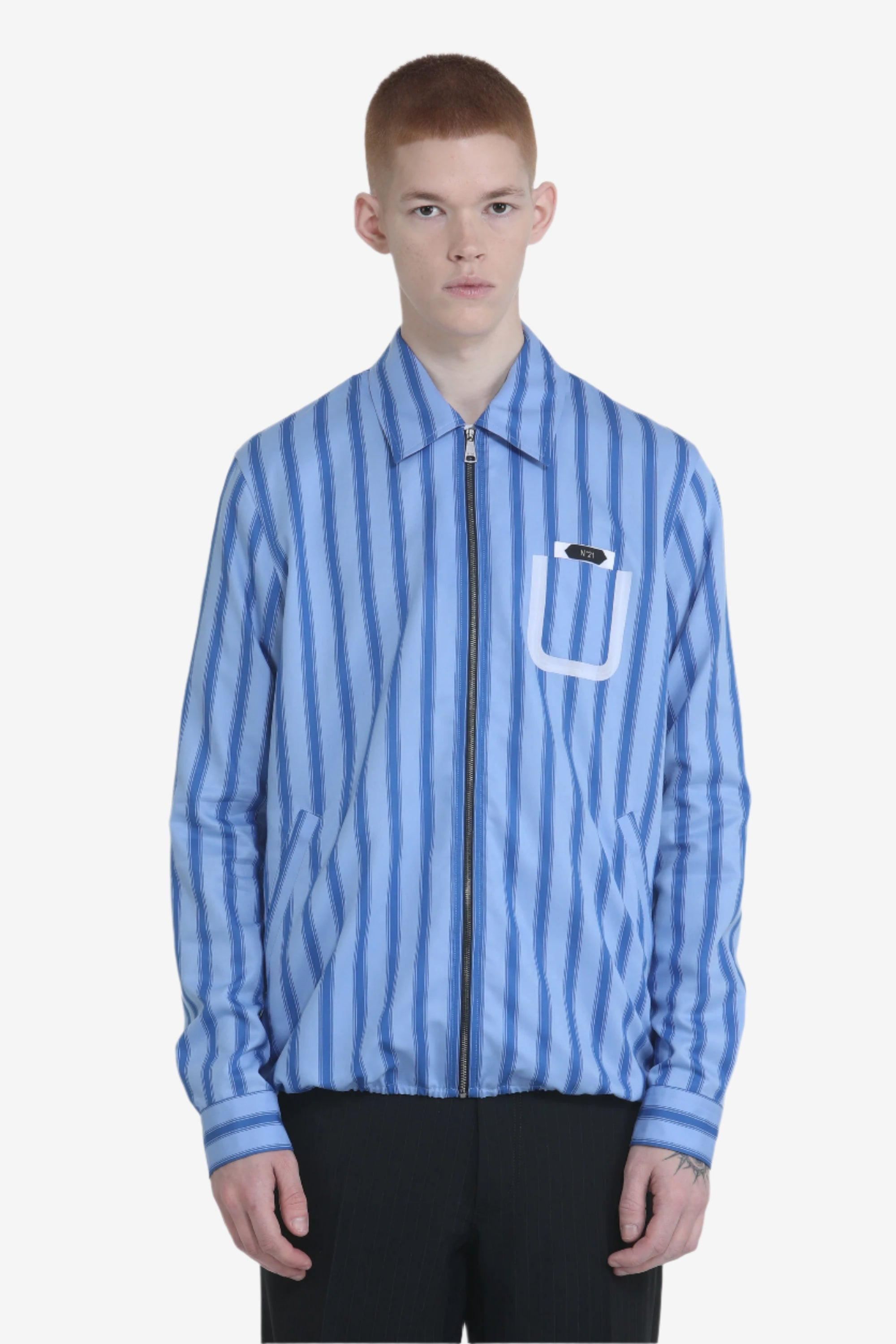 STRIPED SHIRT JACKET WITH ZIP - 4