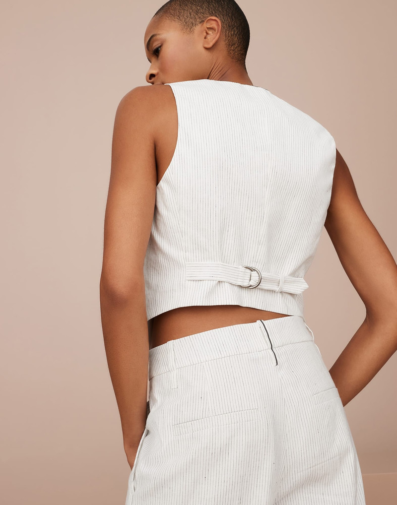 Striped comfort linen and cotton loose flared trousers with monili 3