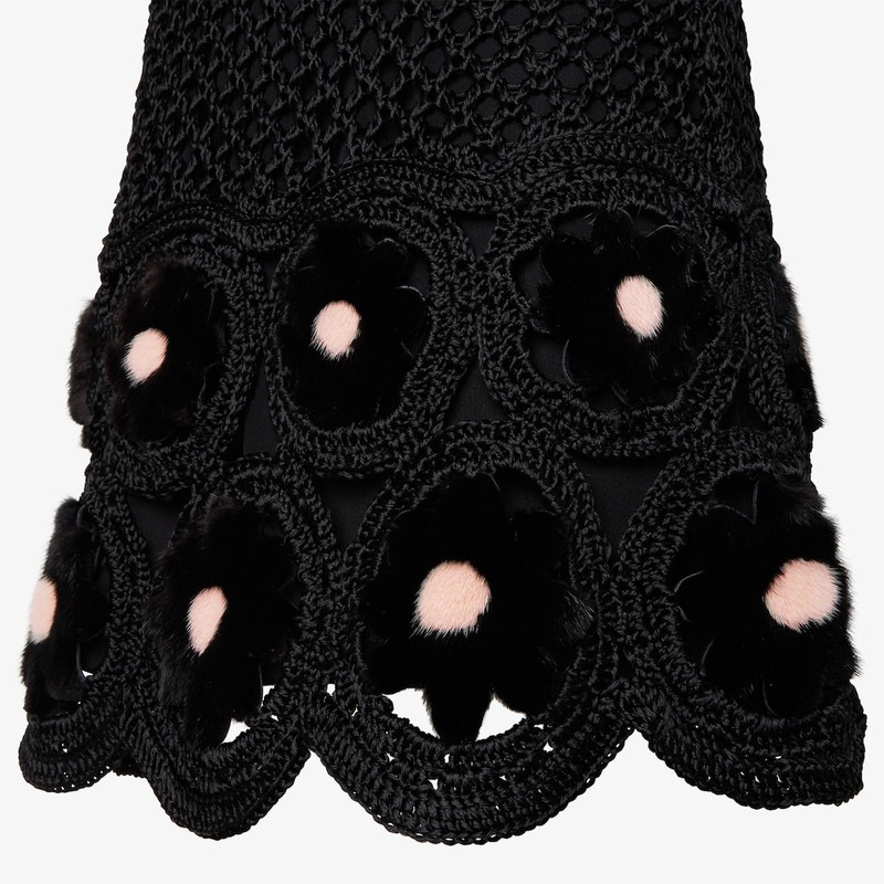 Dress Black macramé silk and shearling dress 3