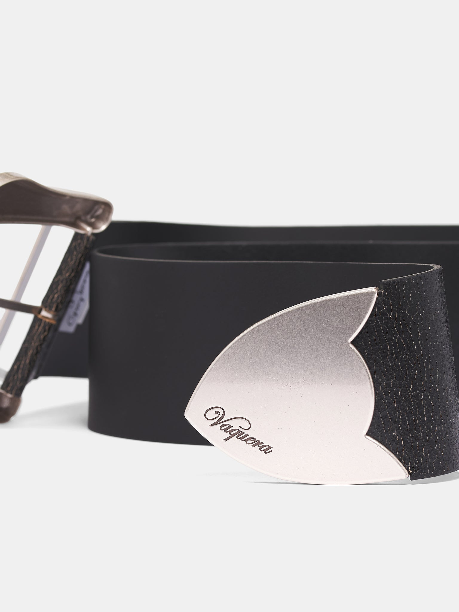 Black Leather Oversized Western Belt - 2