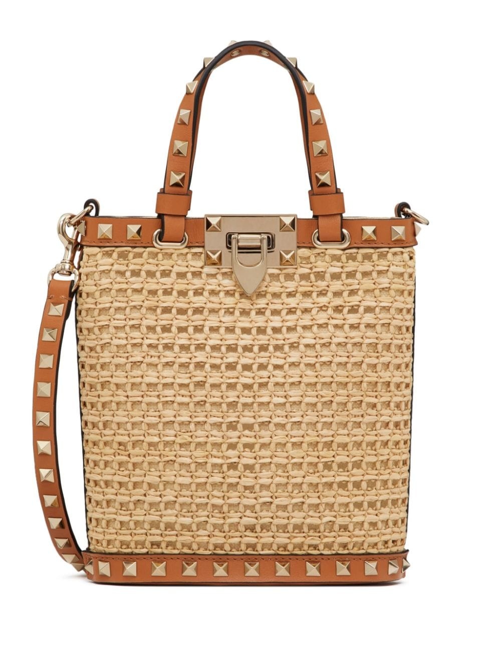 mini Rockstud raffia shoulder bag - 1