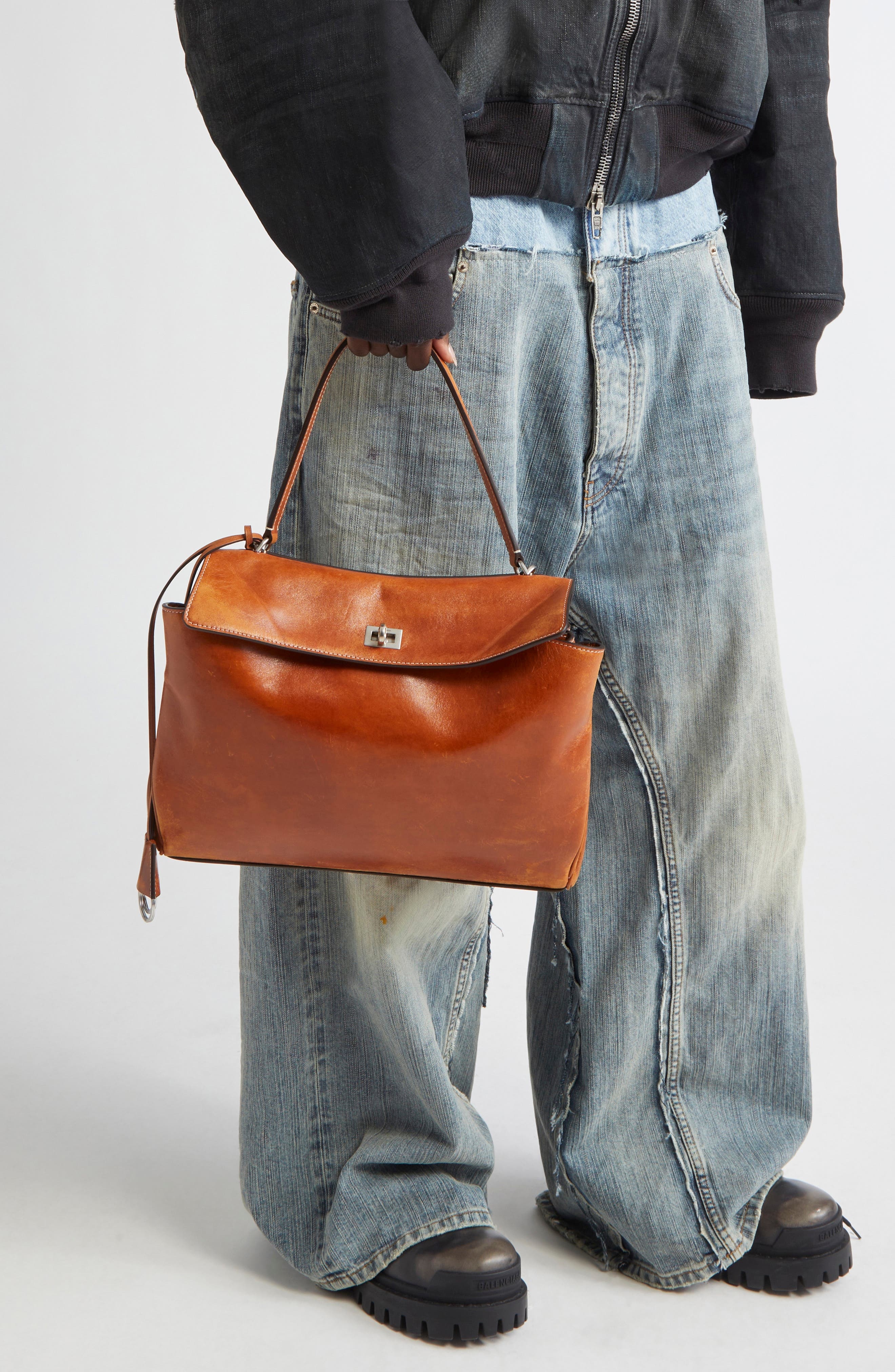 Balenciaga Medium Rodeo Leather Top Handle Bag in 2753 Tan Cowboy at Nordstrom - 3
