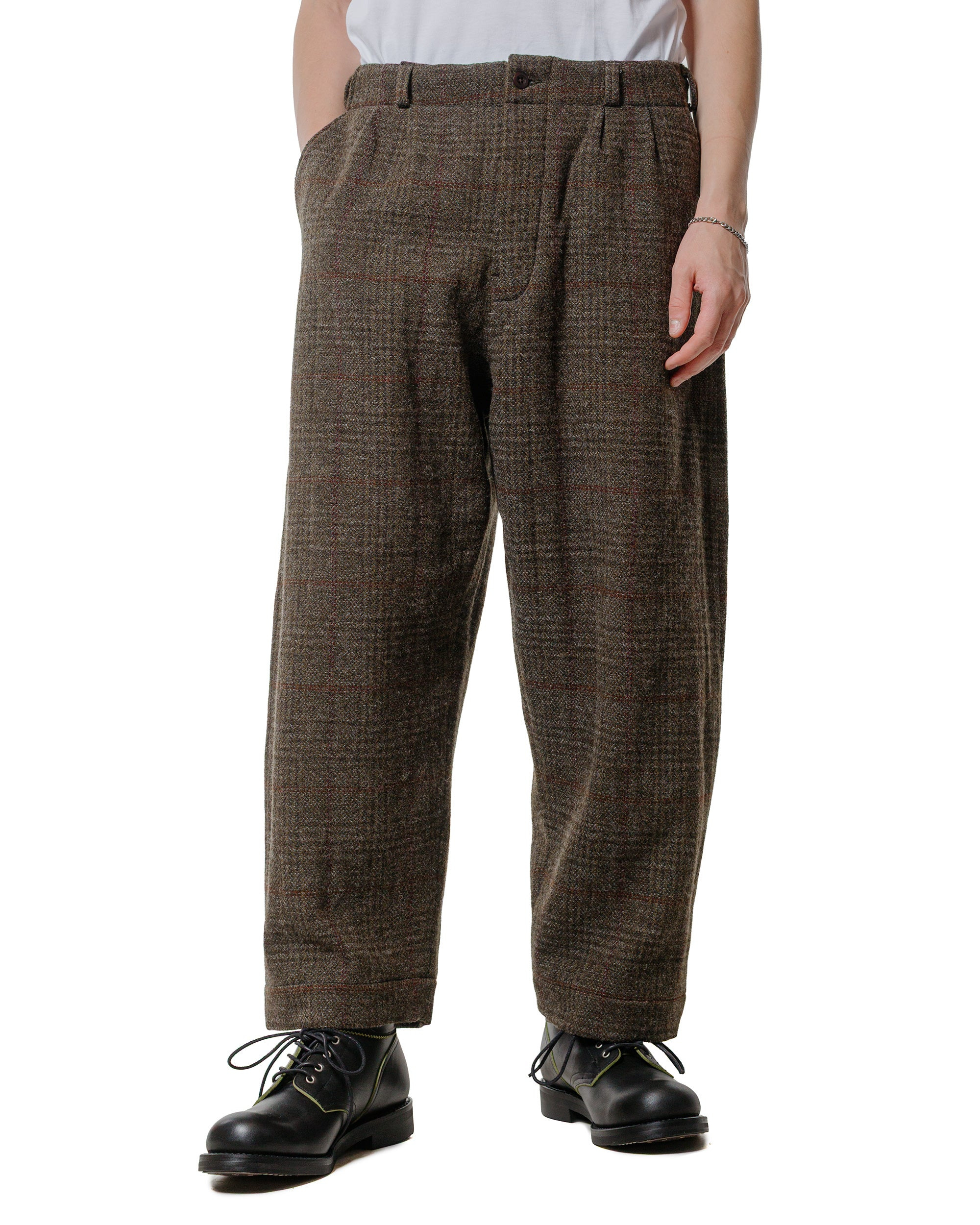 Two Pleat Pant Wool Herringbone Check Dark Olive/Charcoal - 2