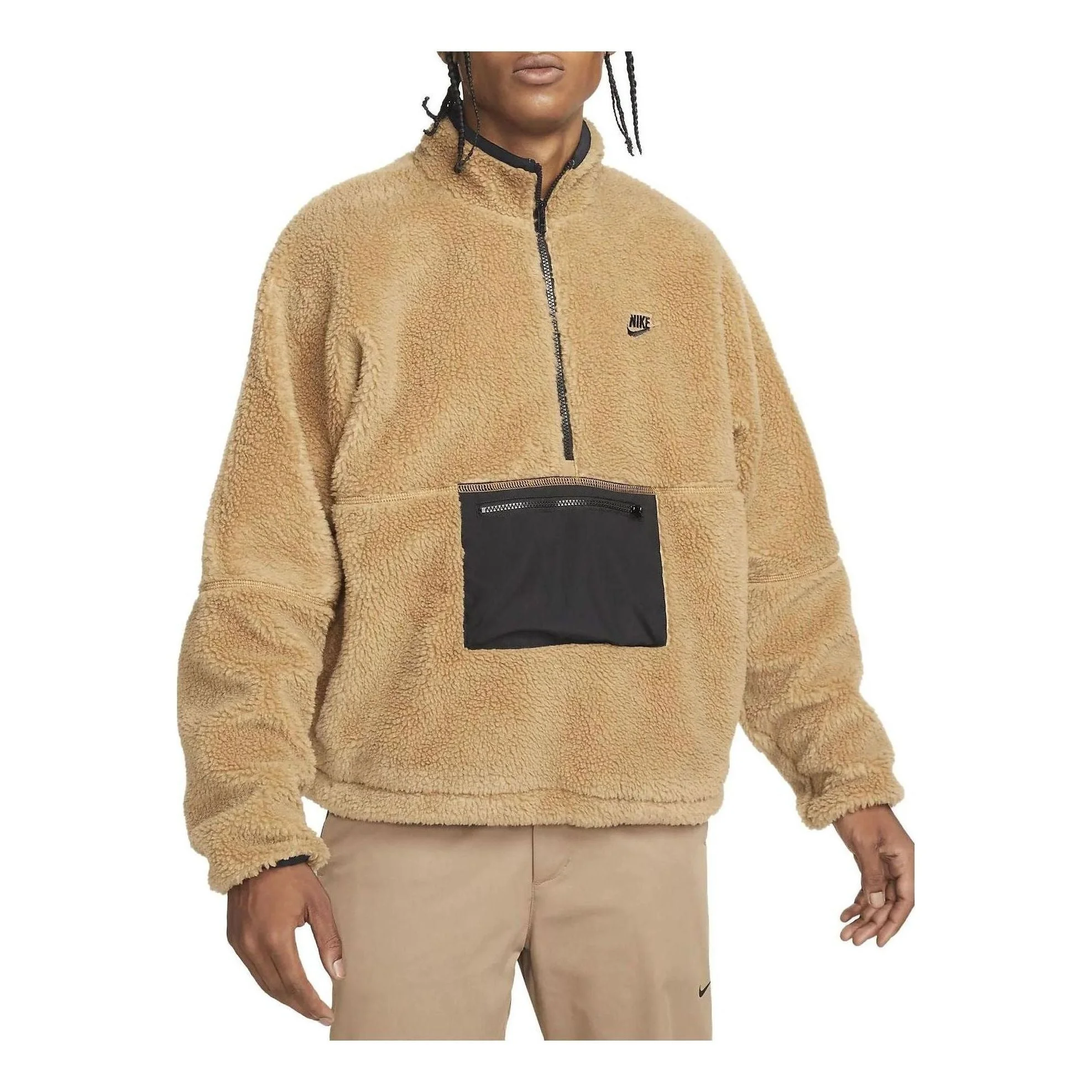 Nike Club Fleece Anorak 1/2 Zip Pullover Jacket 'Khaki' DQ4880-010 - 1