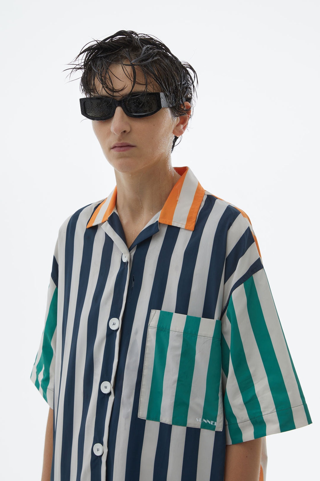 STRIPED NYLON SHIRT DRESS - 8