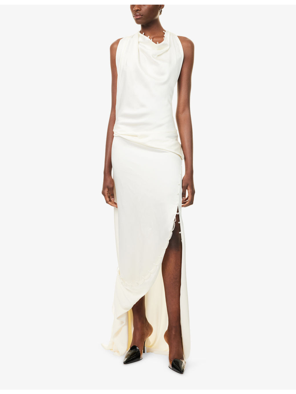 Rouleaux Draped Satin Maxi Dress - 3