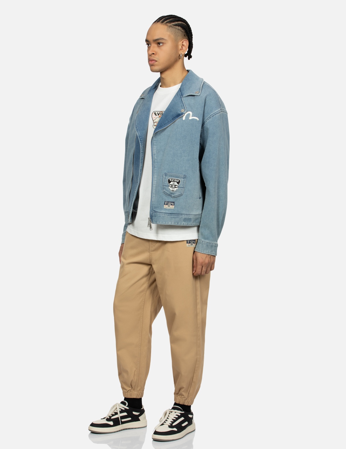 LOGO APPLIQUÉ FASHION FIT DENIM BIKER JACKET - 4