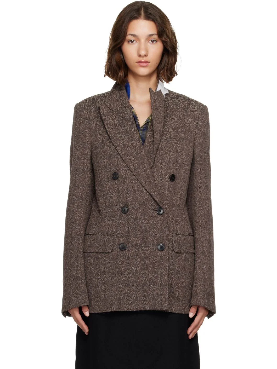 Brown Jacquard Blazer - 1