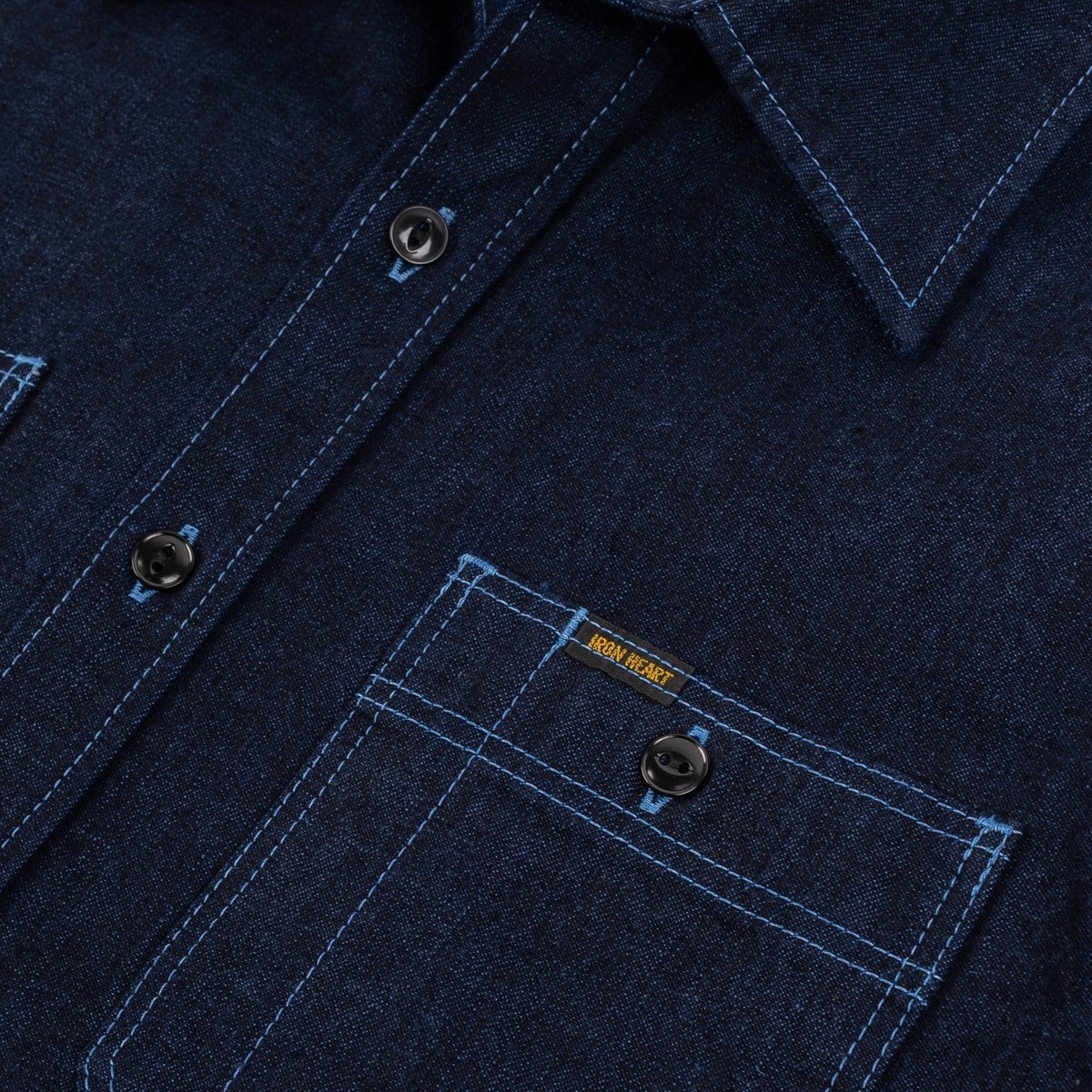 IHSH-353-BLU 10oz Selvedge Denim Work Shirt - Indigo Overdyed Blue - 9