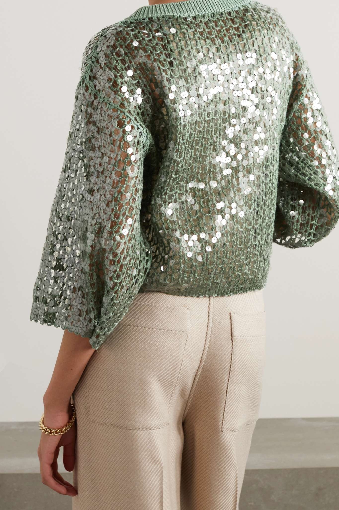 Sequined crocheted jute-blend sweater - 3