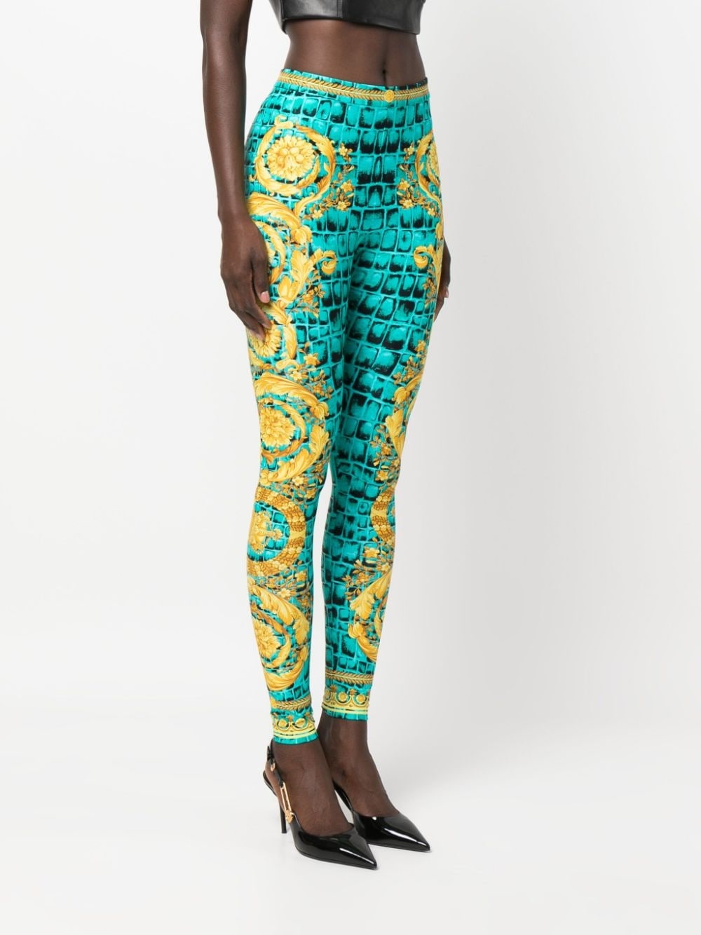 Barocco-print slip-on leggings - 3