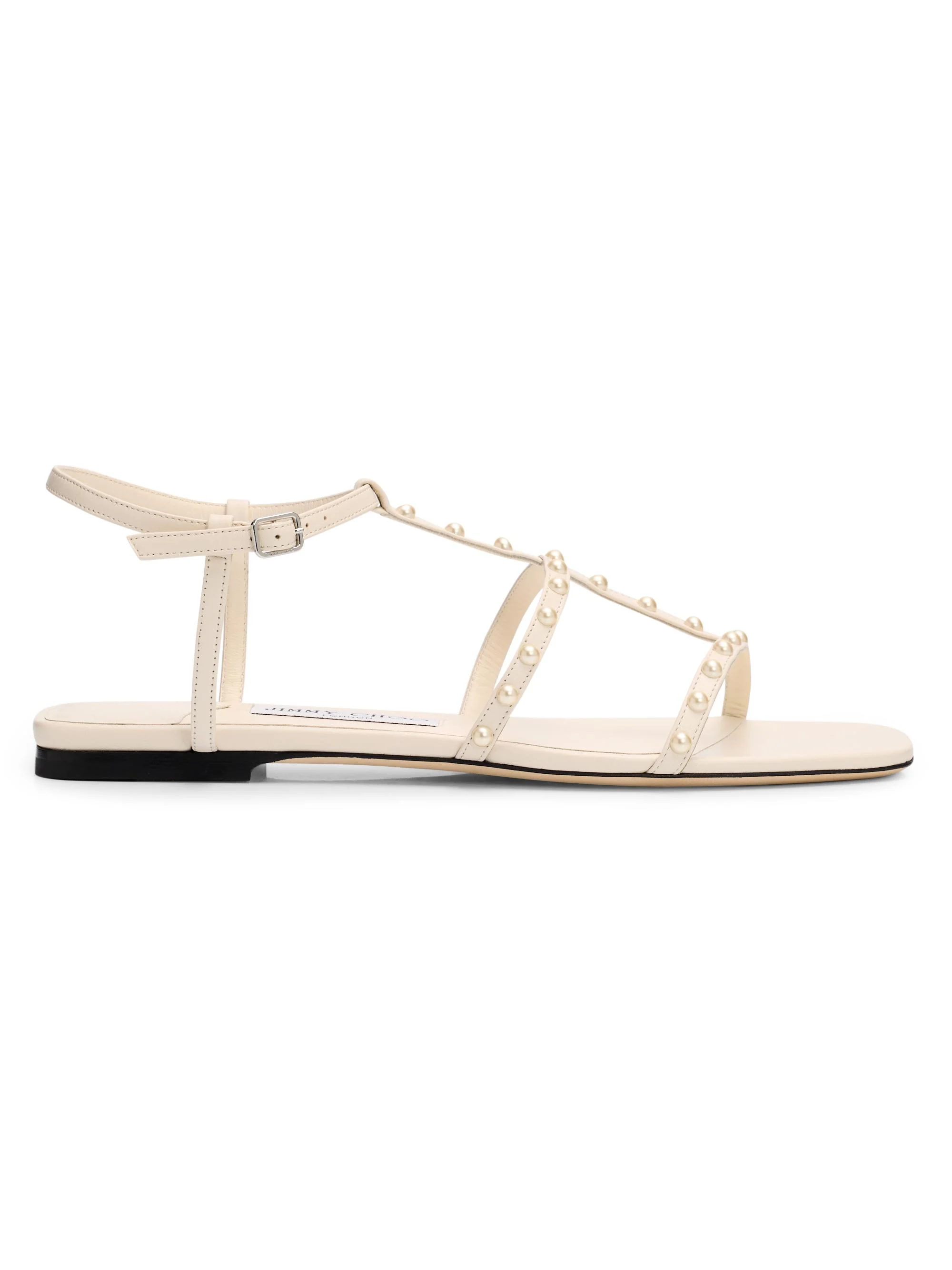 Women's Gwyn Pearl-Embellished Leather Flat Sandals - Latte White - 1