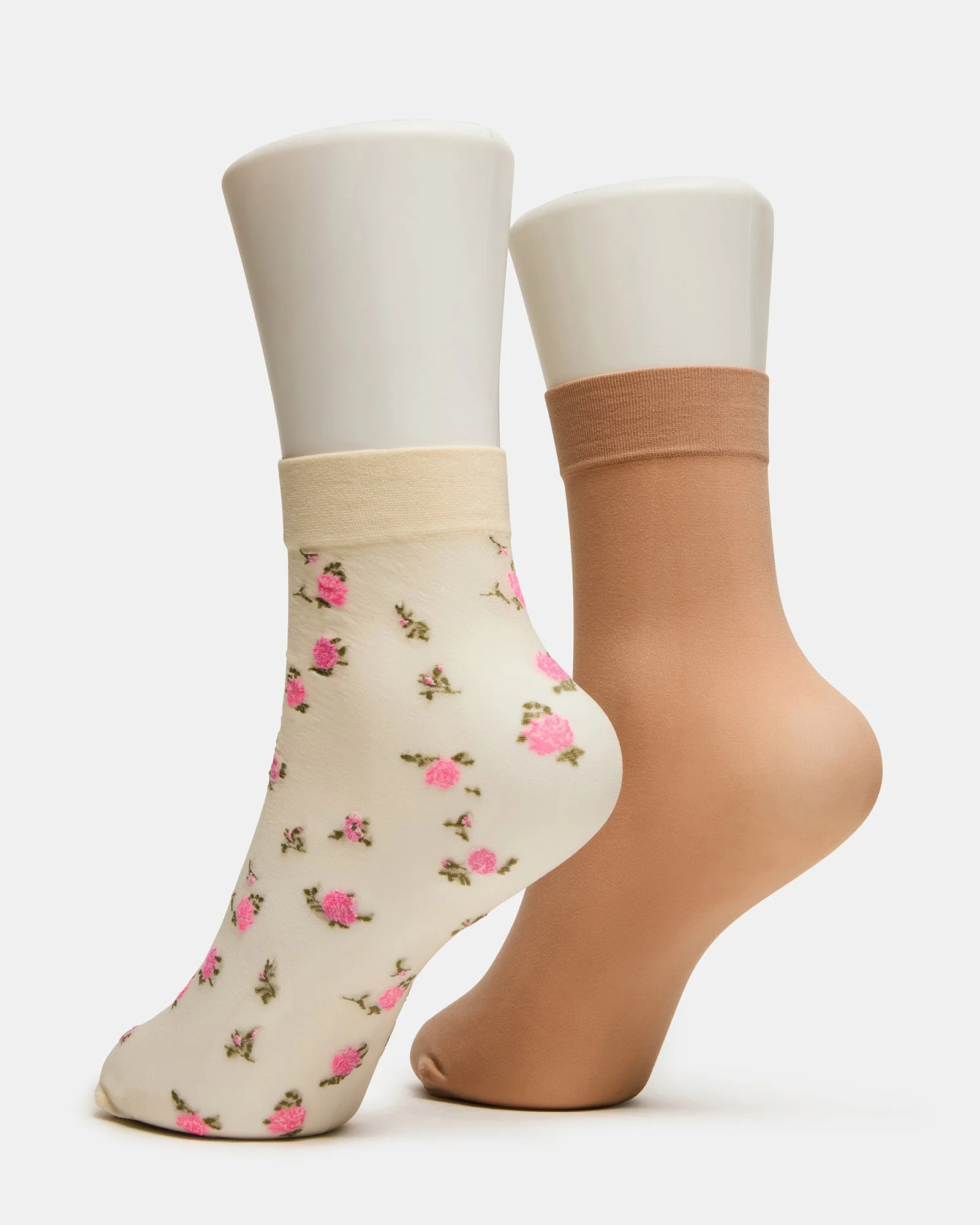 2 FLOWER PACK SHEER ANKLET SOCKS VANILLA - 1