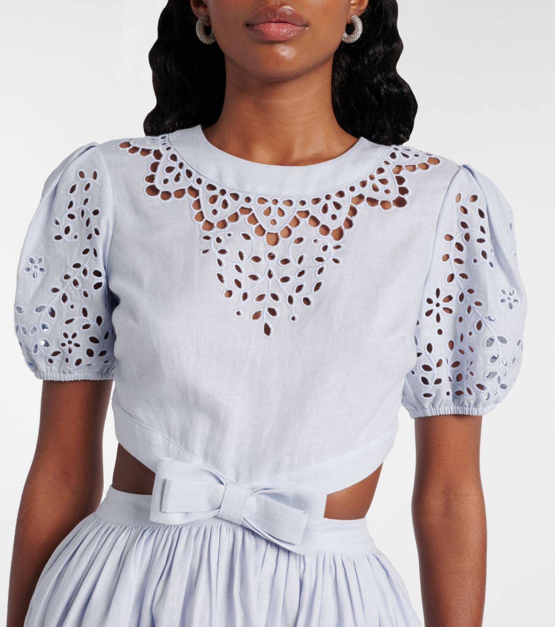 Embroidered bow-detail cutout minidress - 4