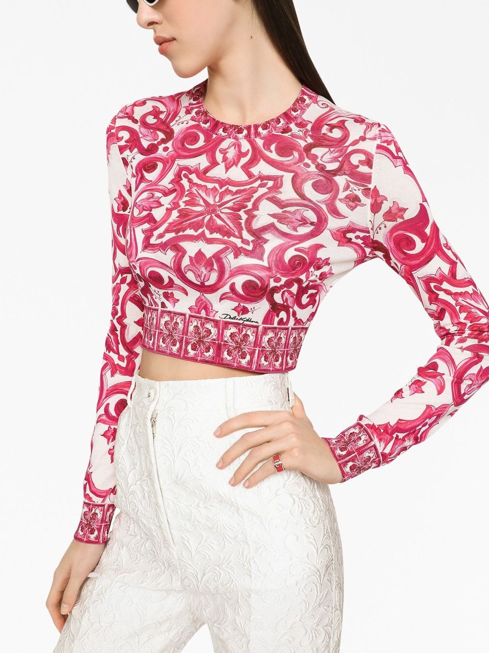 Maiolica-print cropped jumper - 5