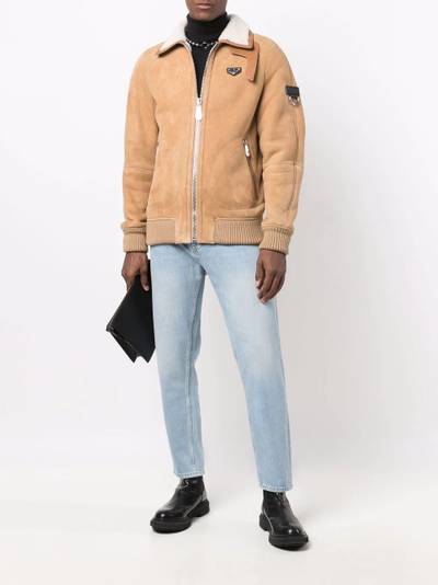 PHILIPP PLEIN logo-plaque shearling jacket outlook