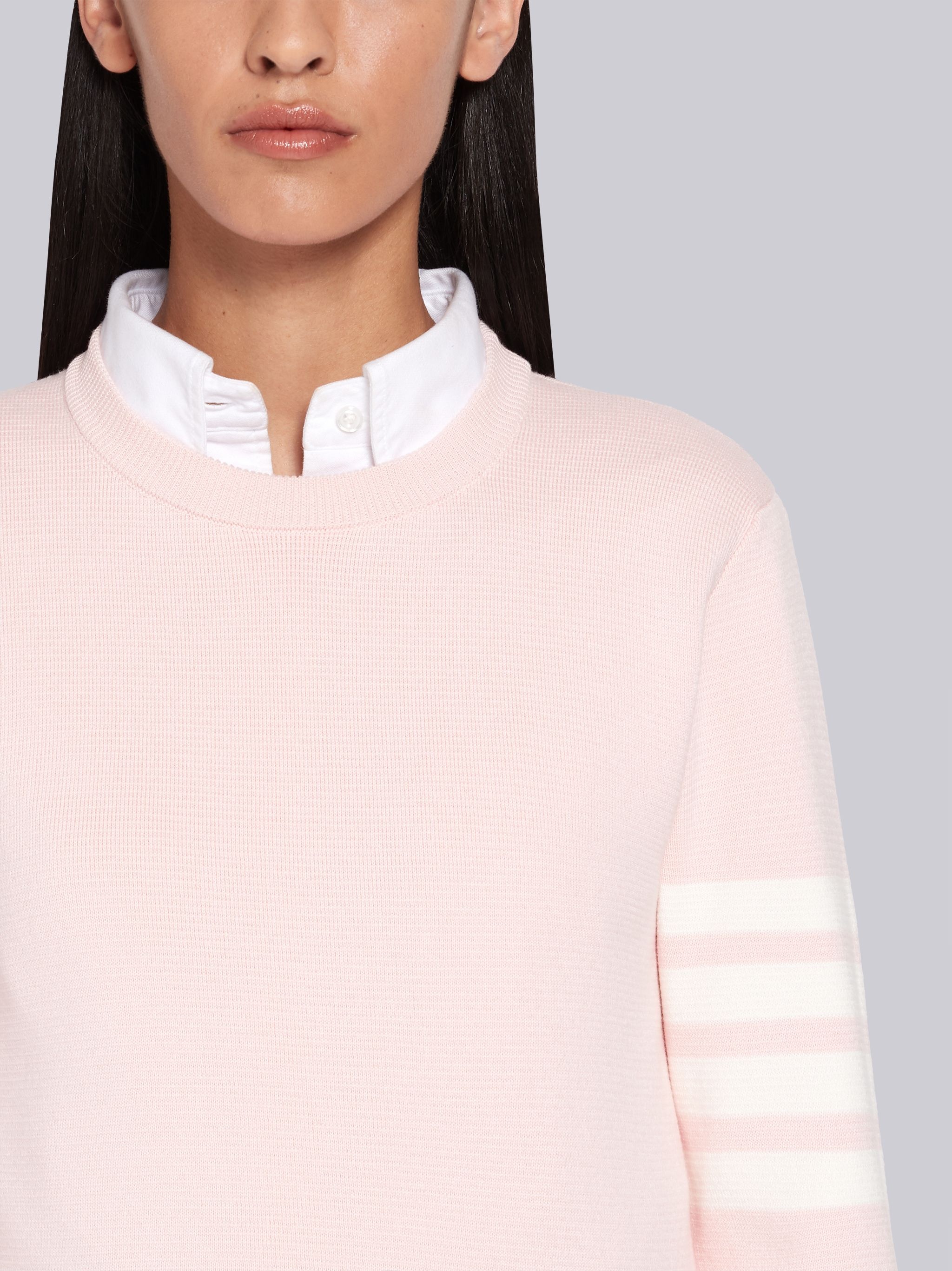 Pink Cotton Crepe Milano Stitch Crewneck 4-Bar Pullover - 5