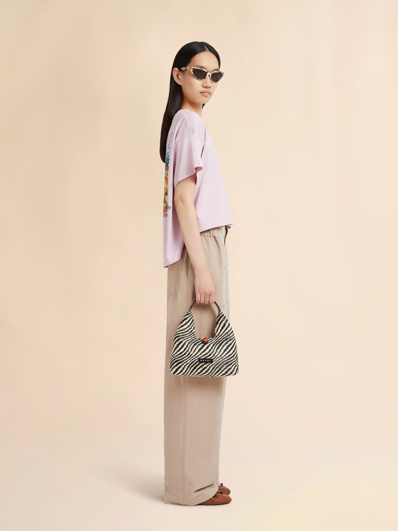 Marni BLACK WAVY RAFFIA-EFFECT TRAPEZE MINI TOP HANDLE BAG outlook