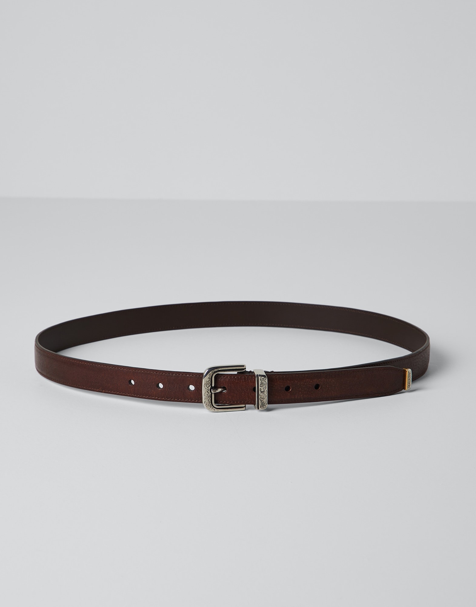 Blotted calfskin belt with detailed buckle and tip - 1