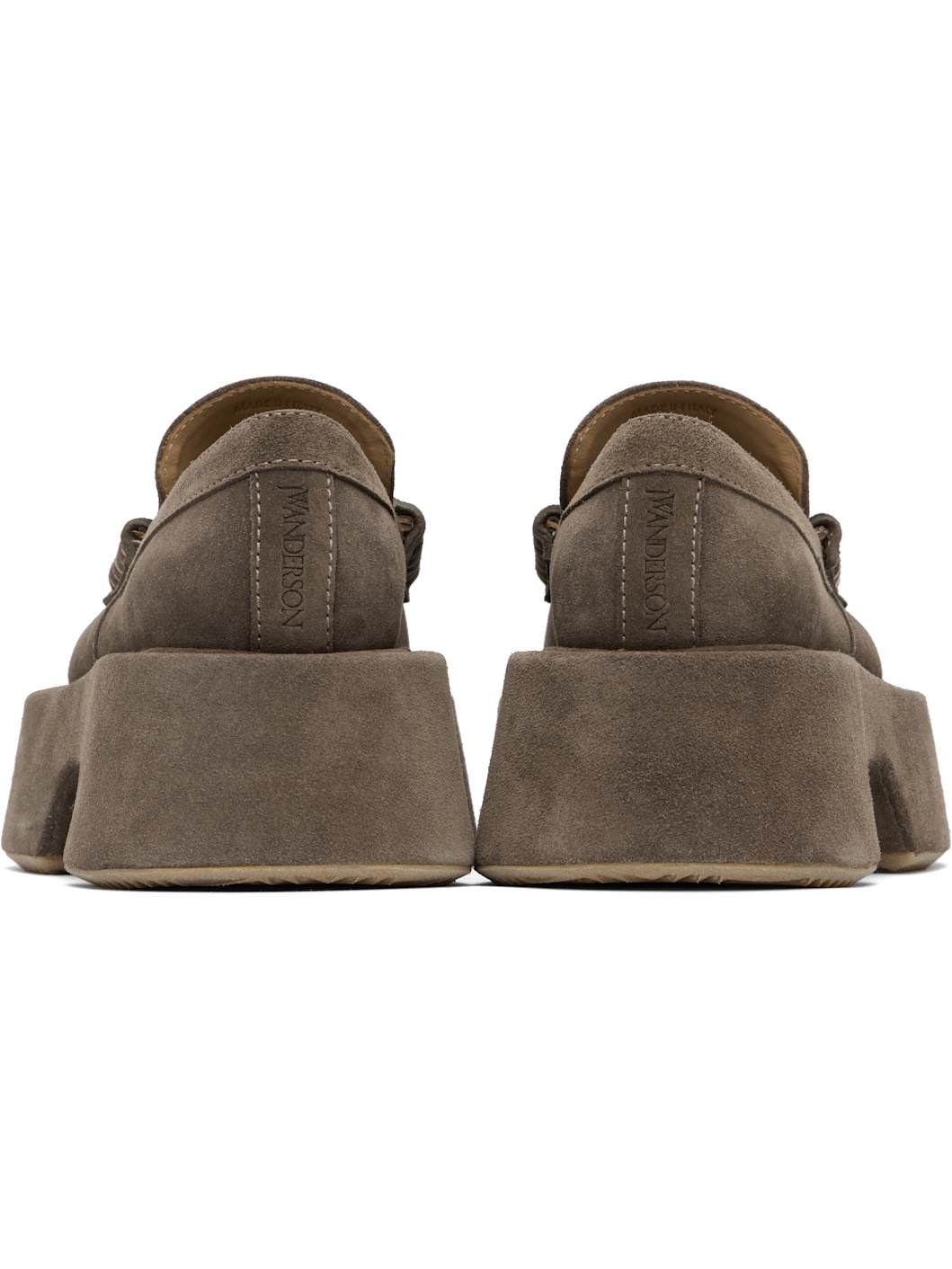 Taupe Suede Platform Slip-on Loafers - 2