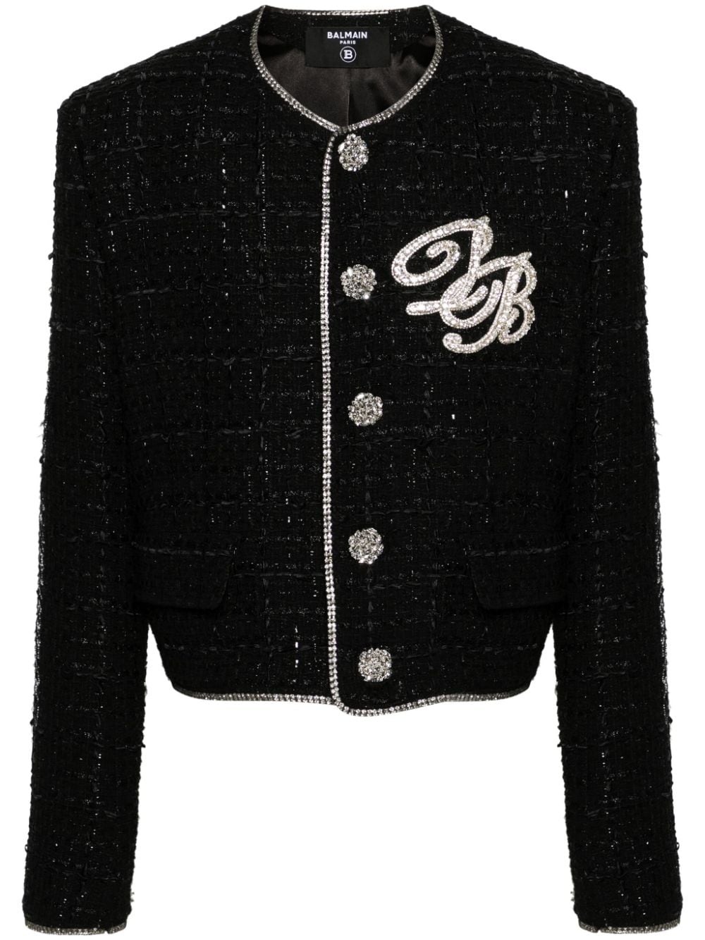 crystal-appliquÃ© cropped tweed jacket - 1