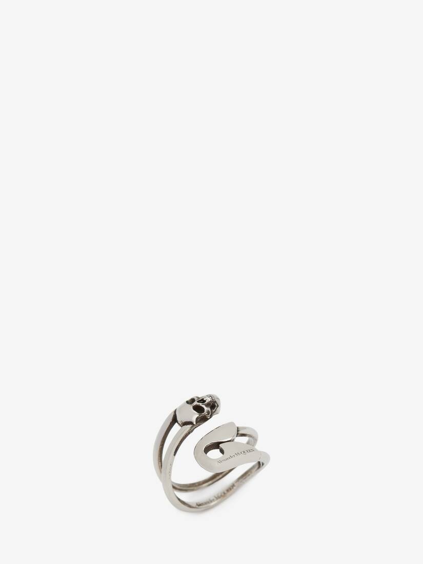 Safety Pin Ring in Antique Silver - 2