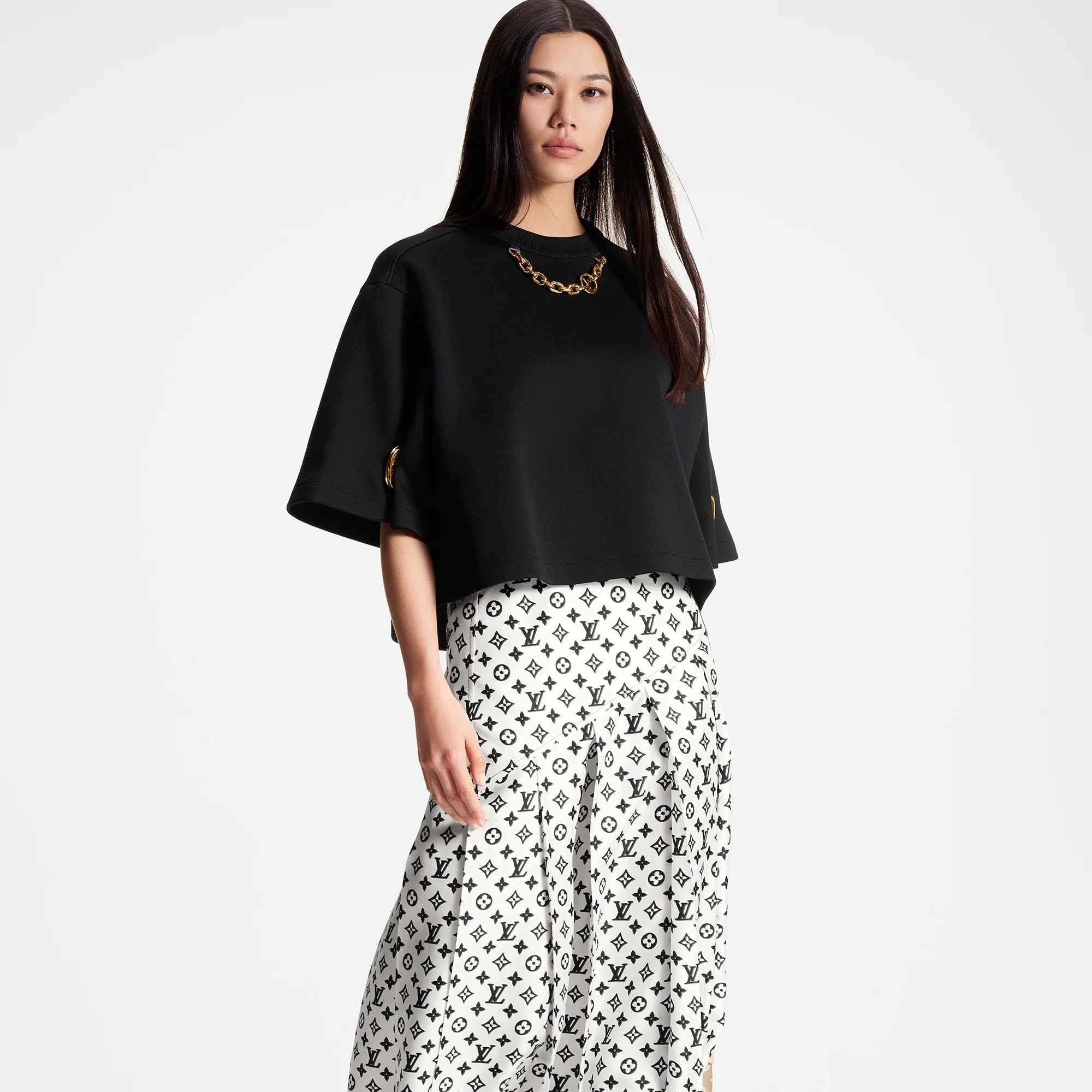 3D Monogram Asymmetrical Pleat Midi Skirt - 5