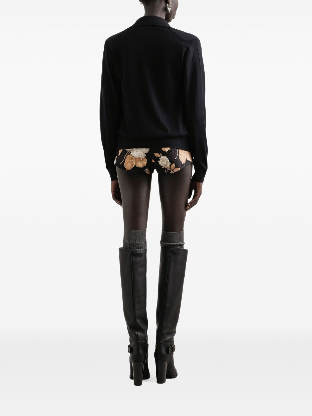 rose-print brocade high-waisted shorts - 3
