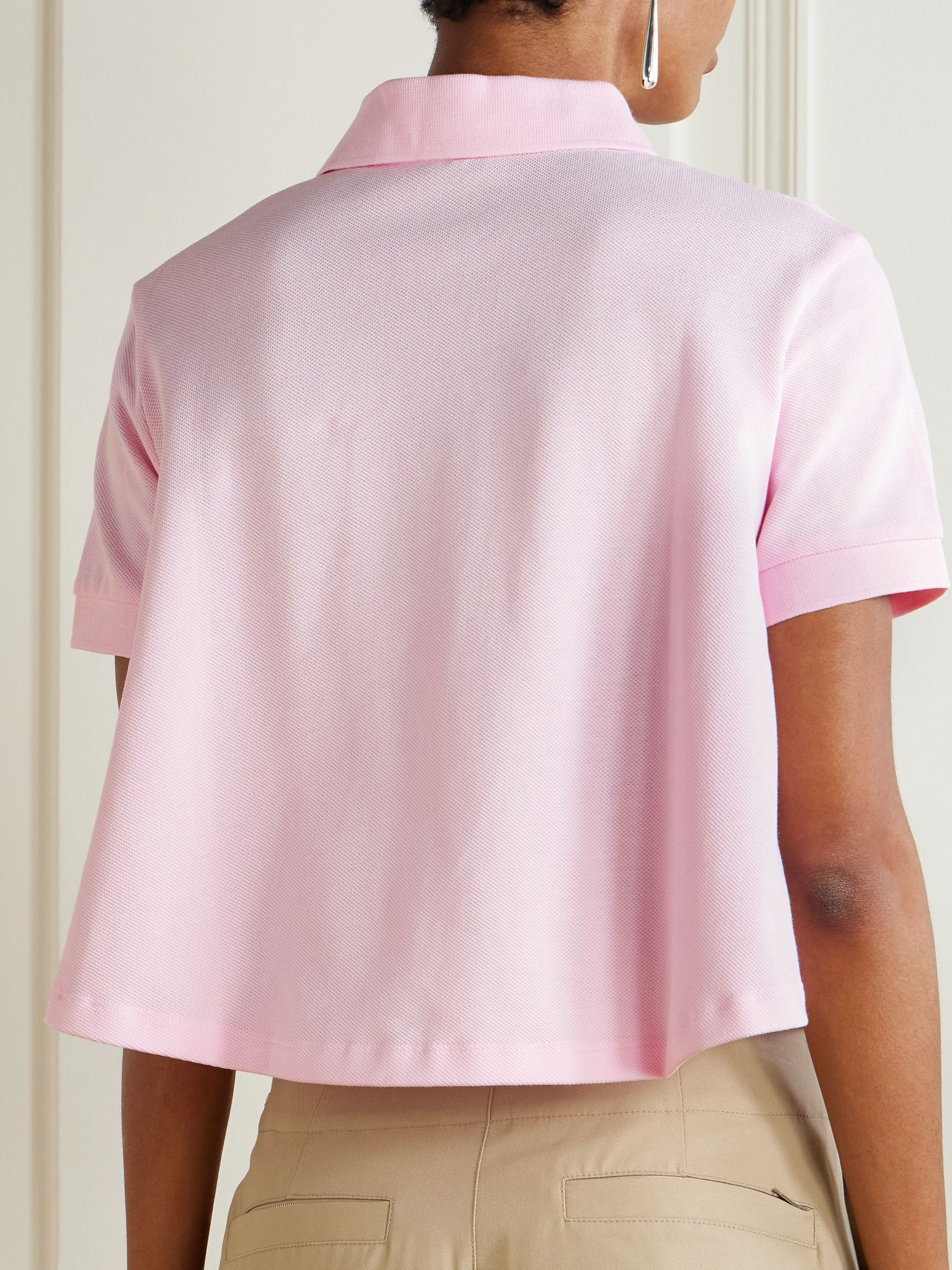 Embroidered cotton-piqué polo shirt Pink - 3