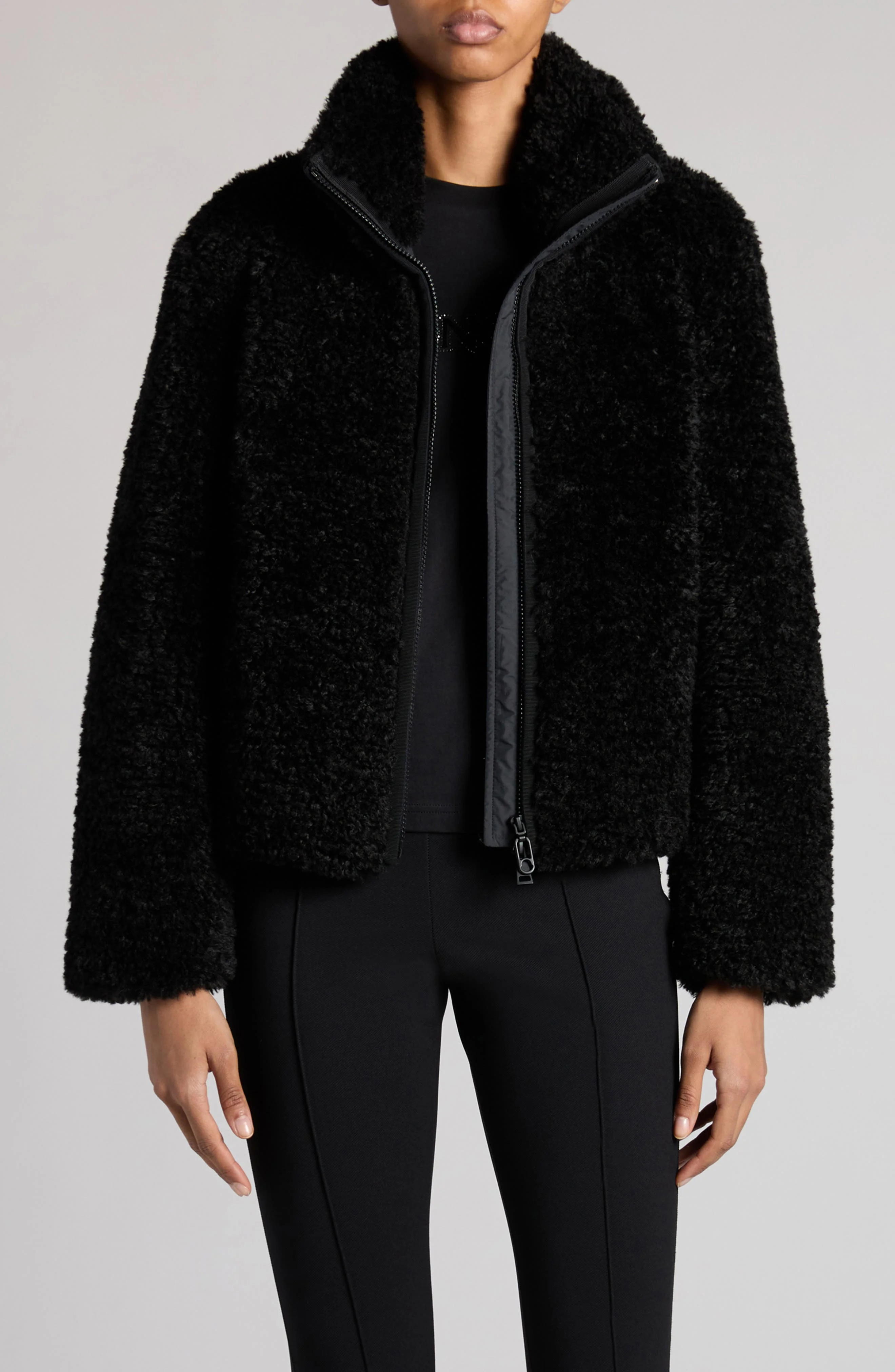Moncler Bridoire Faux Shearling Bomber Jacket in Black at Nordstrom - 1