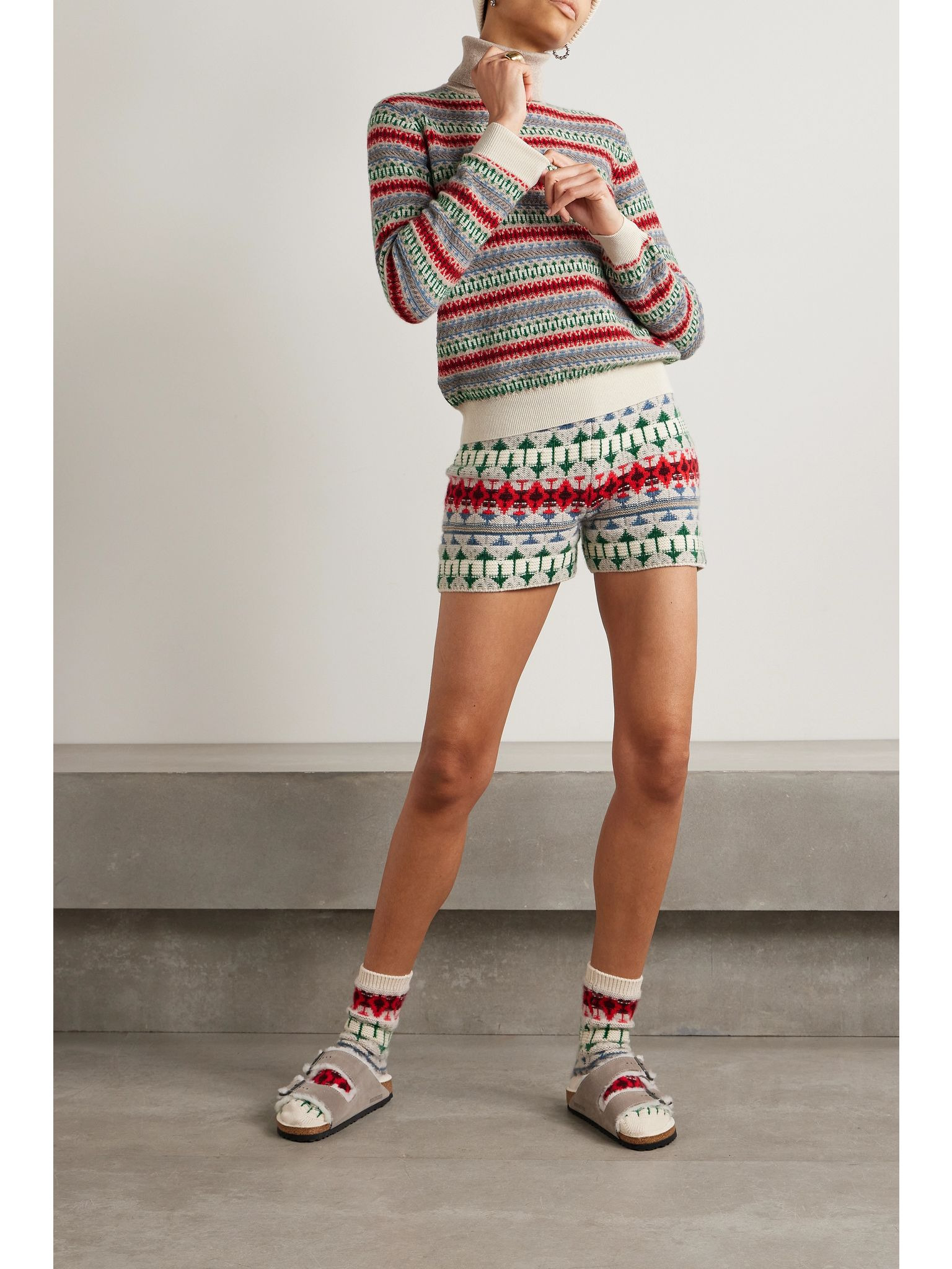 Holiday Noel jacquard-knit cashmere shorts Multi - 2