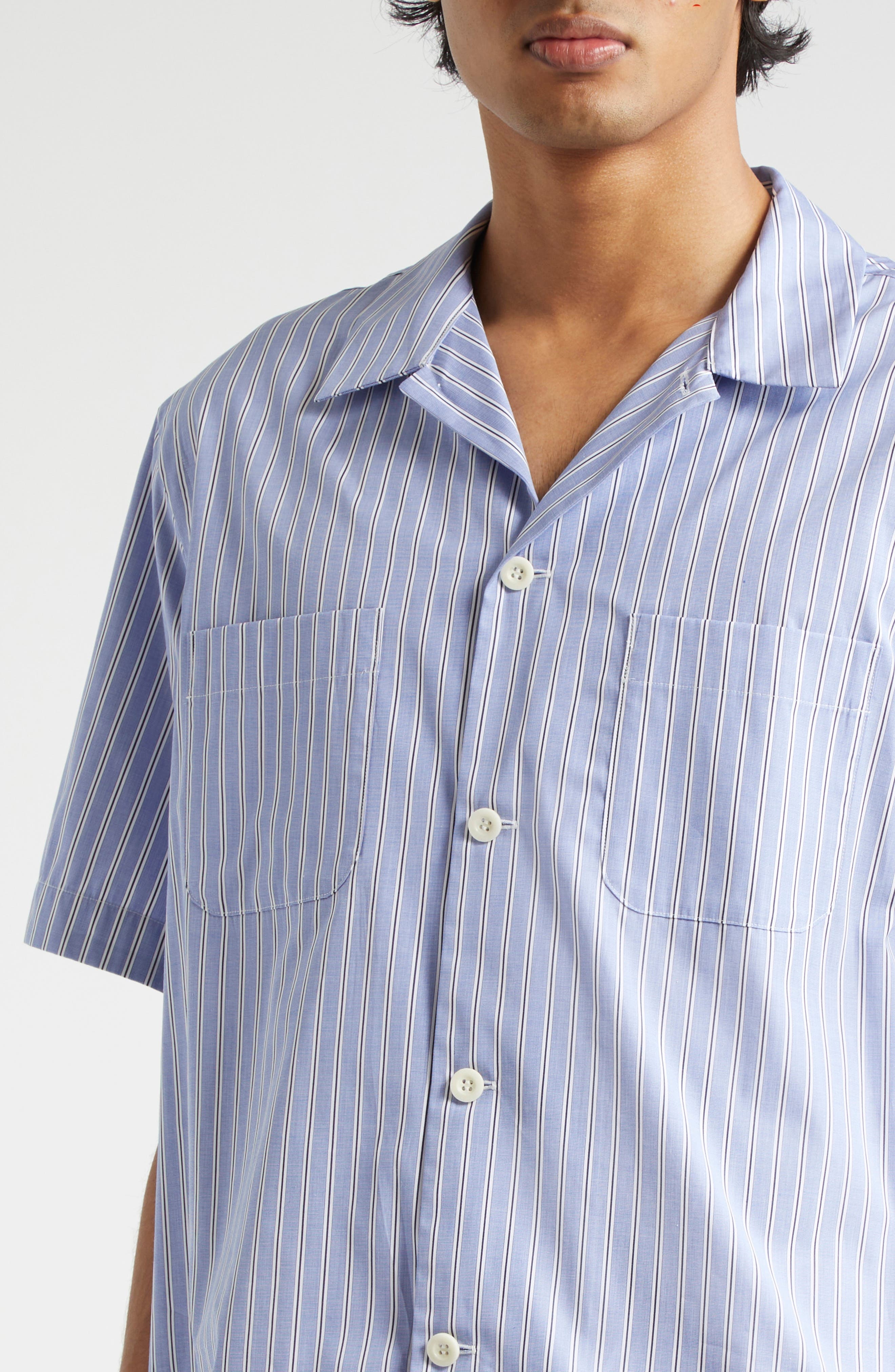 Stripe Cotton Poplin Camp Shirt - 5