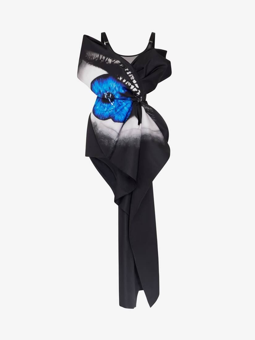 Women's Iris Asymmetric Drape Dress in Black/galactic Blue - 1
