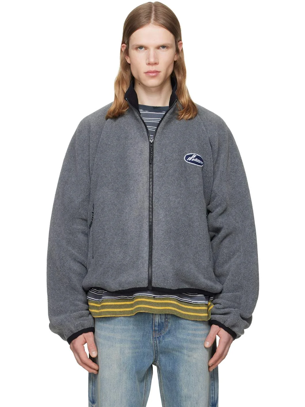 Gray String Fleece Zip-Up Jacket - 1