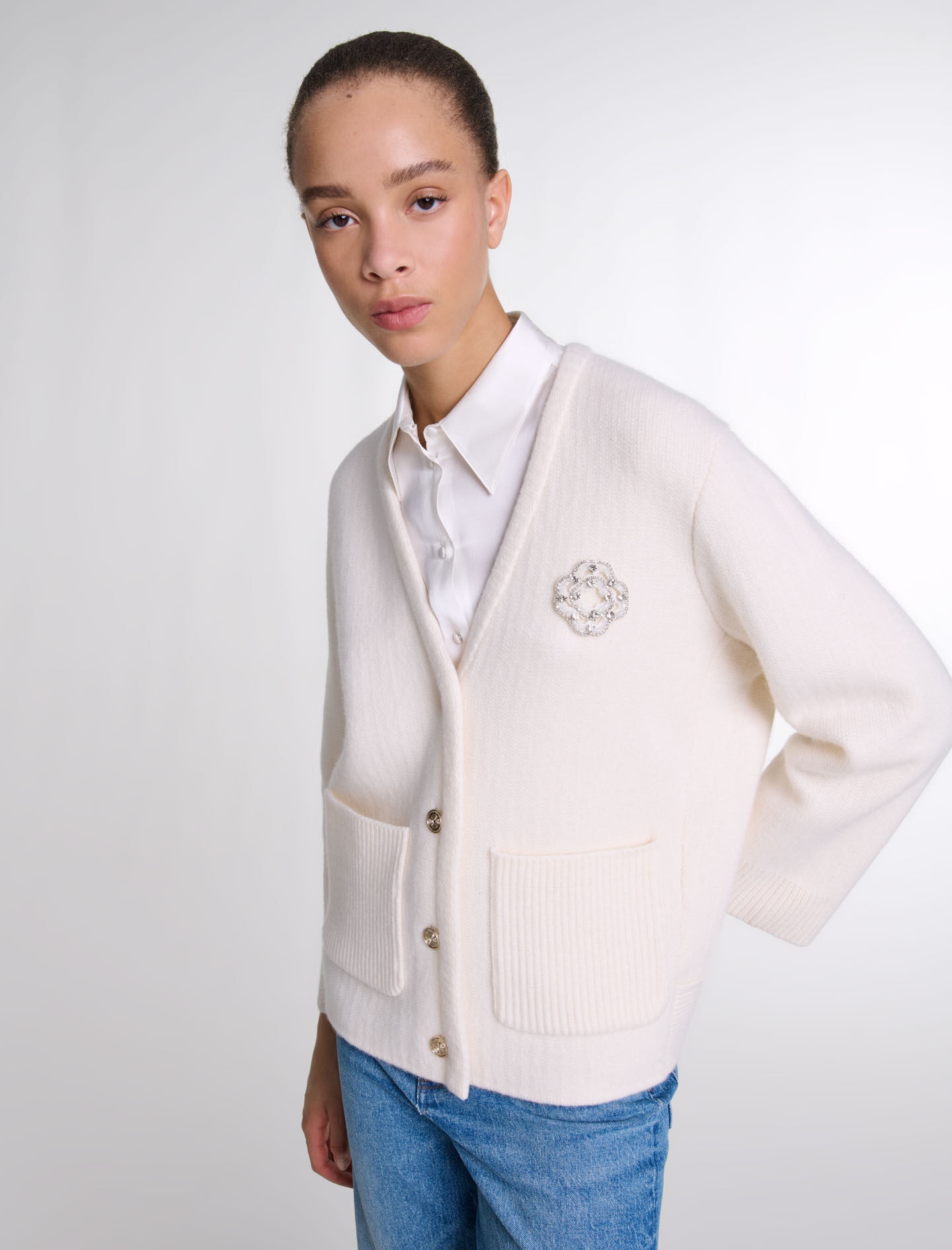 Knit cardie with rhinestone Clover - 5