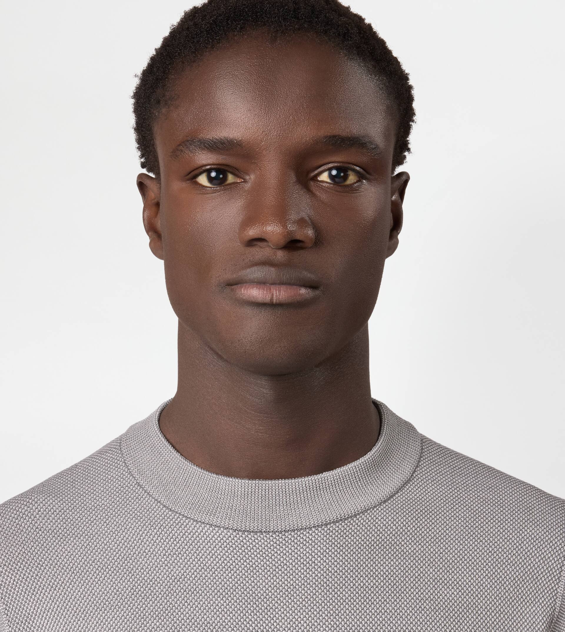 ROUND-NECK PULLOVER IN WOOL PIQUET - GREY - 5