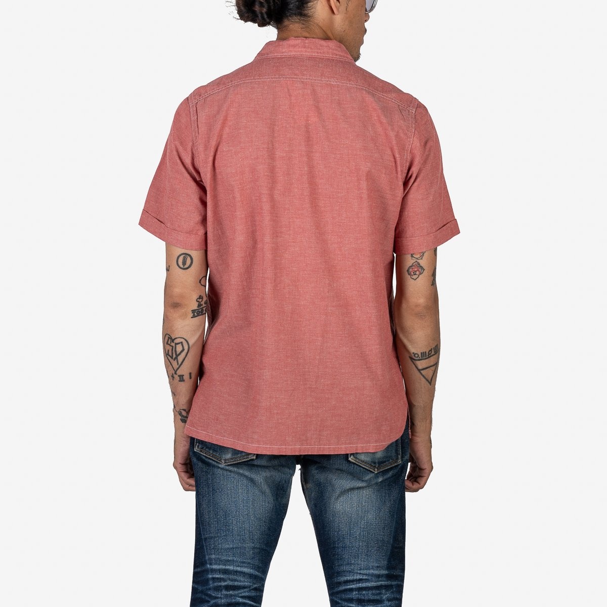 IHSH-388-RED 4oz Selvedge Short Sleeved Summer Shirt - Red - 3