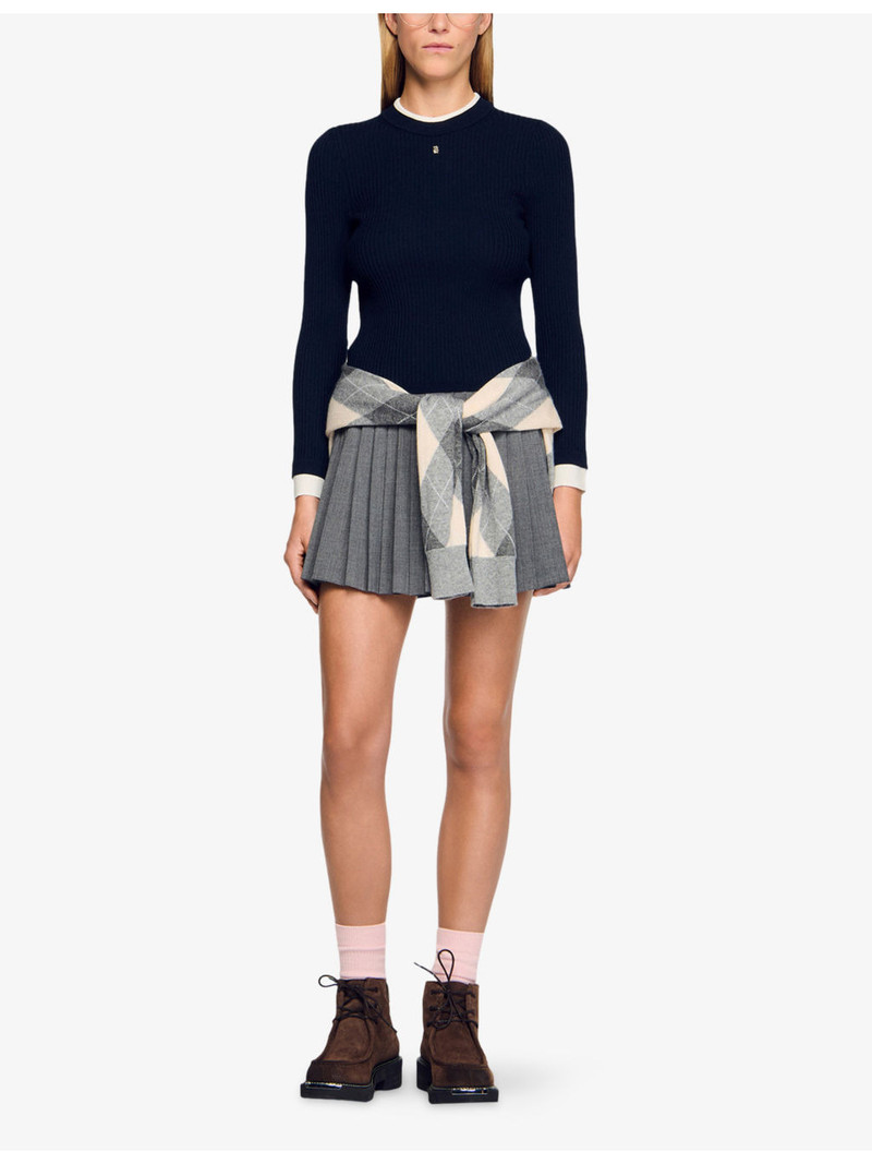 Sandro Contrast-Trim Slim-Fit Knitted Jumper outlook